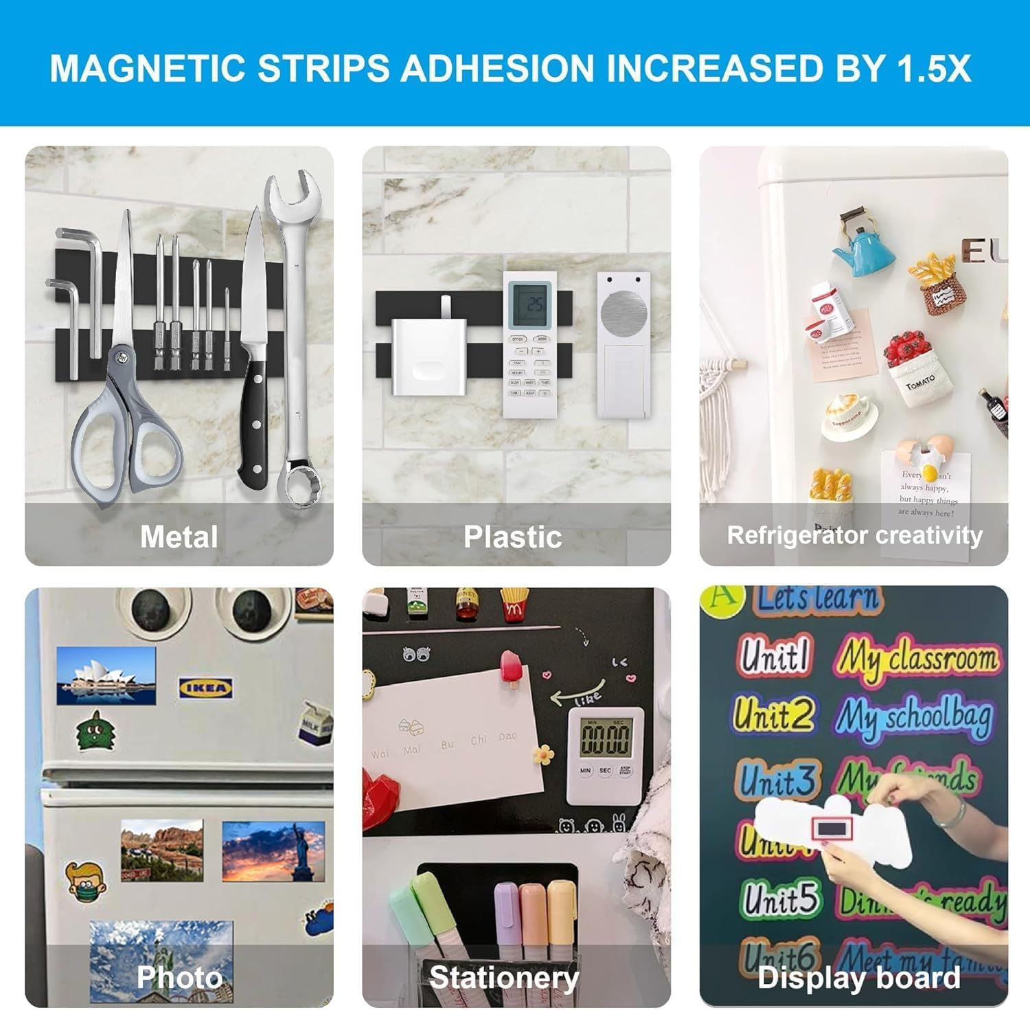 Magnetic Strips Adhesive Backing Magnet : Heavy Duty Sticky Magnet for DIY Projects - 10 Pack with Metal Plates - Cut to Shape - Strong Hold & Durable Ideal for Tool Racks (10Pcs) (6&times;1Inch &times;10Pcs) image number 2