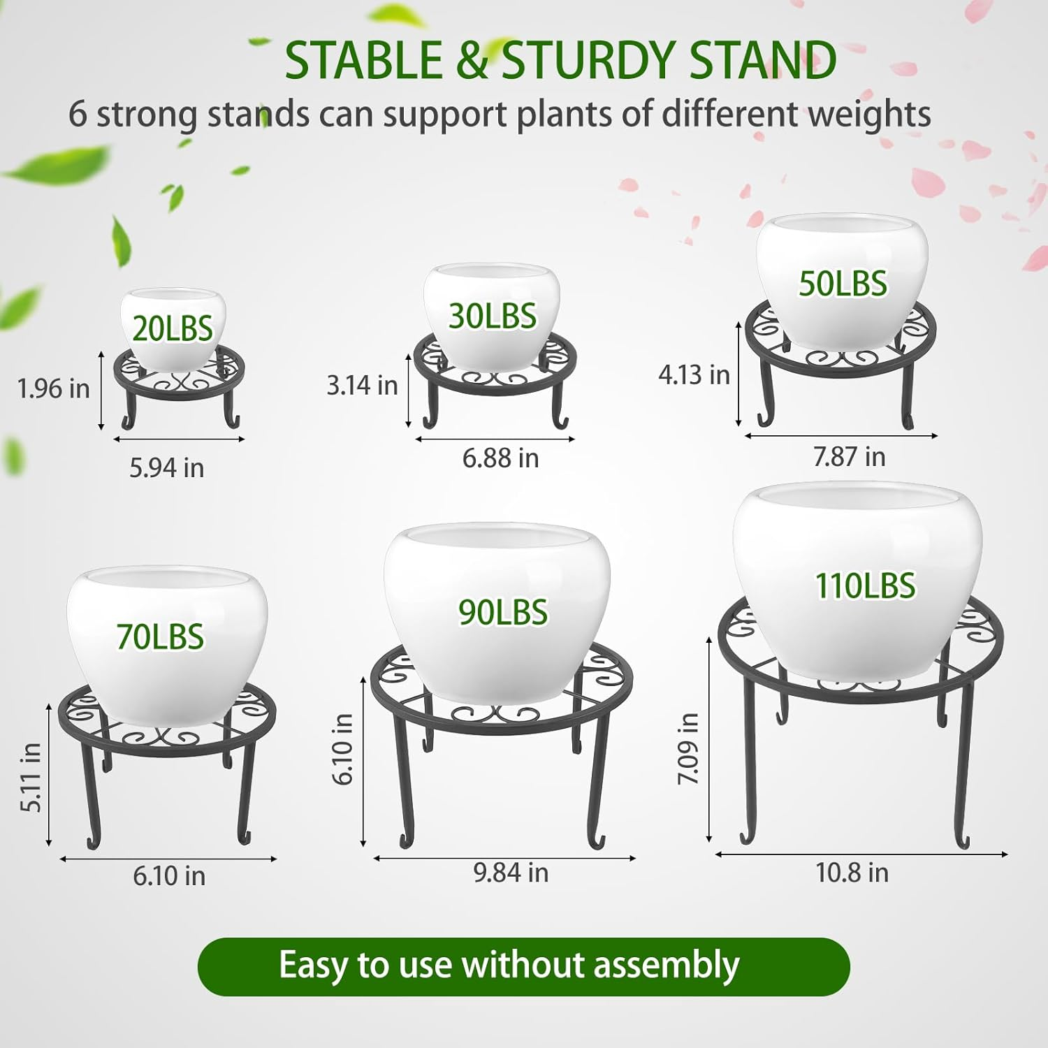 6 Pack Outdoor Plant Stand, Heavy Duty Metal Plant Pots Indoor, Flower Stand Indoor Outdoor, Rust Proof Iron Planter Stands, Multi-Size Metal Plant Rack, Garden Flower Pot Stands for Home Patio Yard image number 6