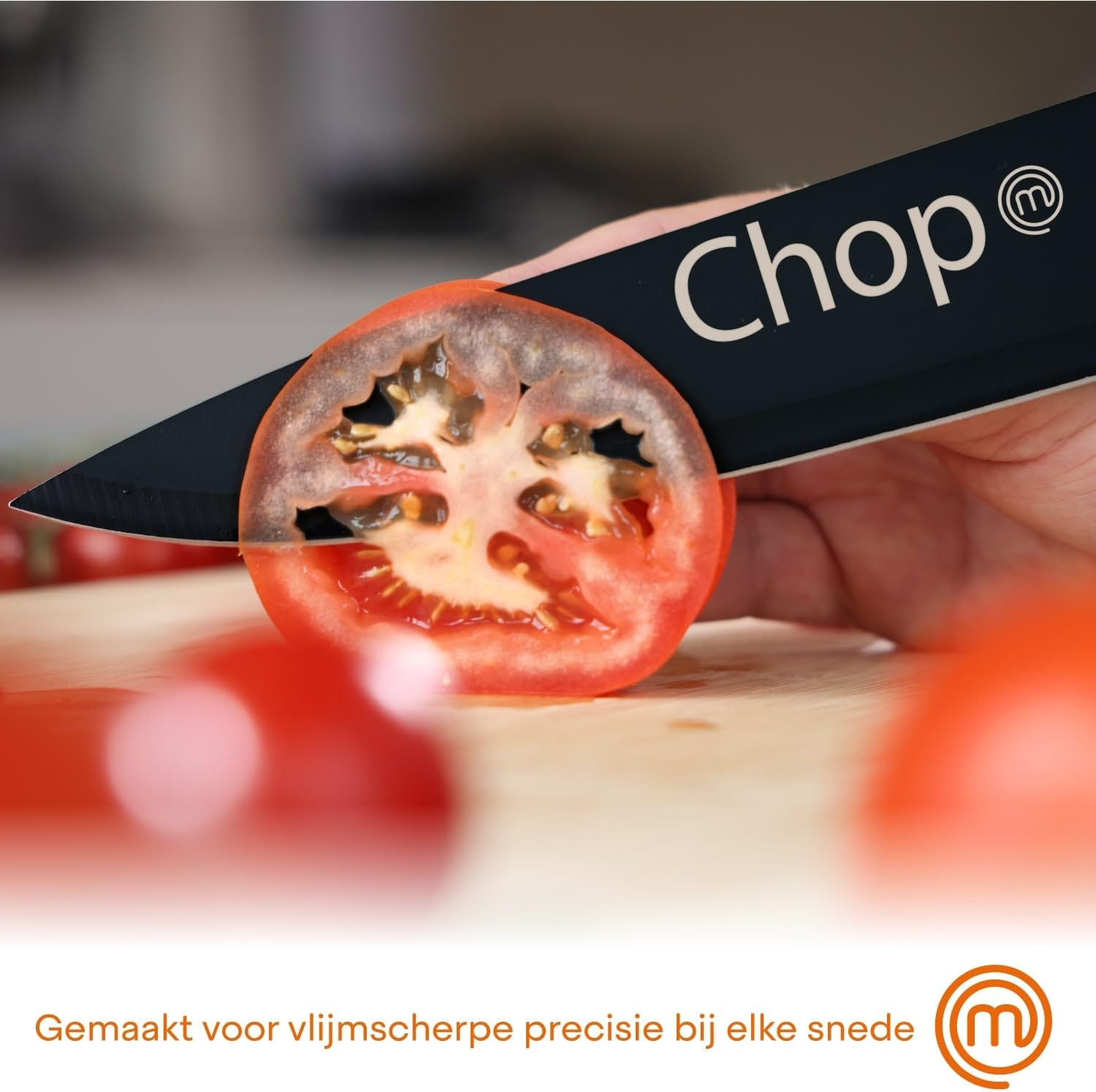 Masterchef Kitchen Knives, Chef Knife Set (Meat, Breadsaw, Vegetables and Fish), Stainless Steel Collection with Soft Touch Handles, Multifunctional, 5 Pieces, Black, Captions