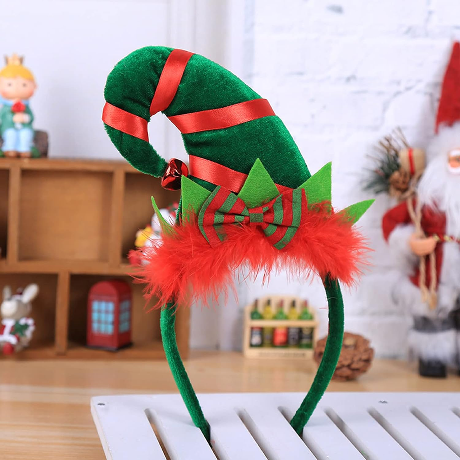 2PCS Dog Cat Christmas Costume Christmas Collar and Elf Headband Christmas Red and Green Collar Costume for Puppy Kitty Christmas Pet Party Dress Xmas Set Clothes (A) image number 3