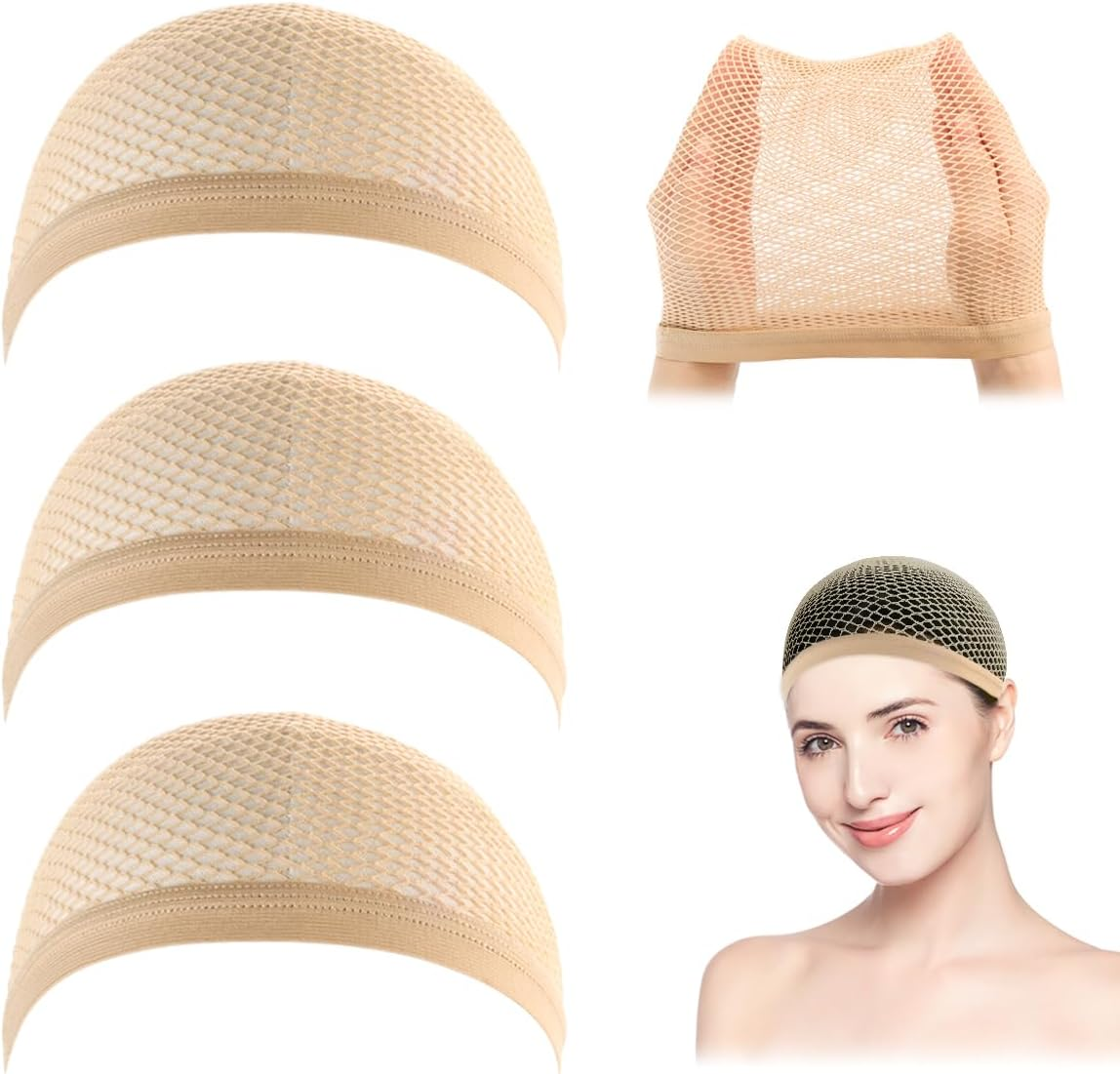 3 Pack Dreamlover Close End Fishnet Wig Caps, Thicker and Strong Nylon Thread, Durable and Breathable, Black