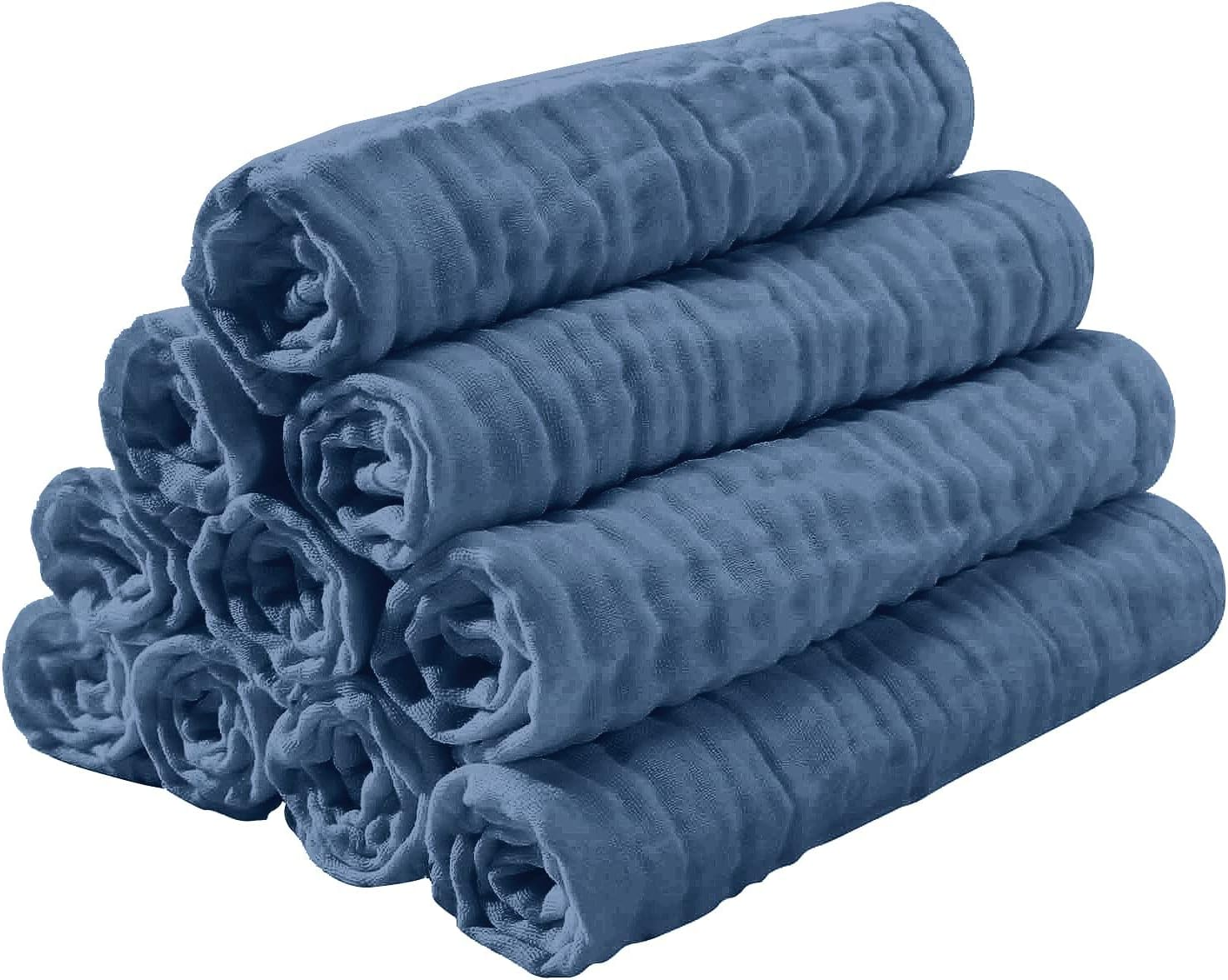 Yoofoss Muslin Burp Cloths for Baby 10 Pack 100% Cotton Baby Washcloths for Boys Girls Large 20 Feet 'X10 Inches Super Soft and Absorbent Dark Blue image number 4