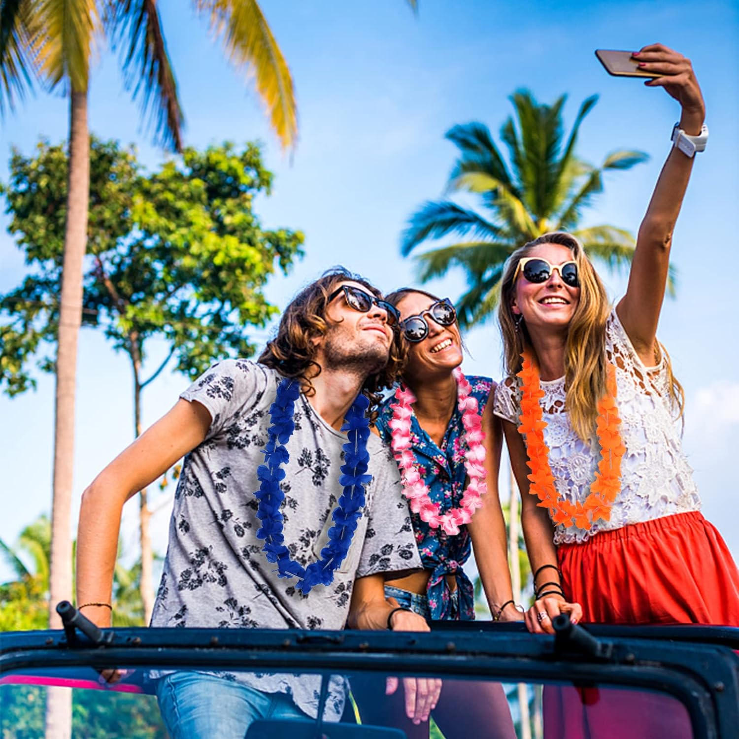 GWHOLE 50 PCS Hawaiian Leis Necklace Tropical Flower Necklace Garlands for Hawaiian Luau Party Decoration