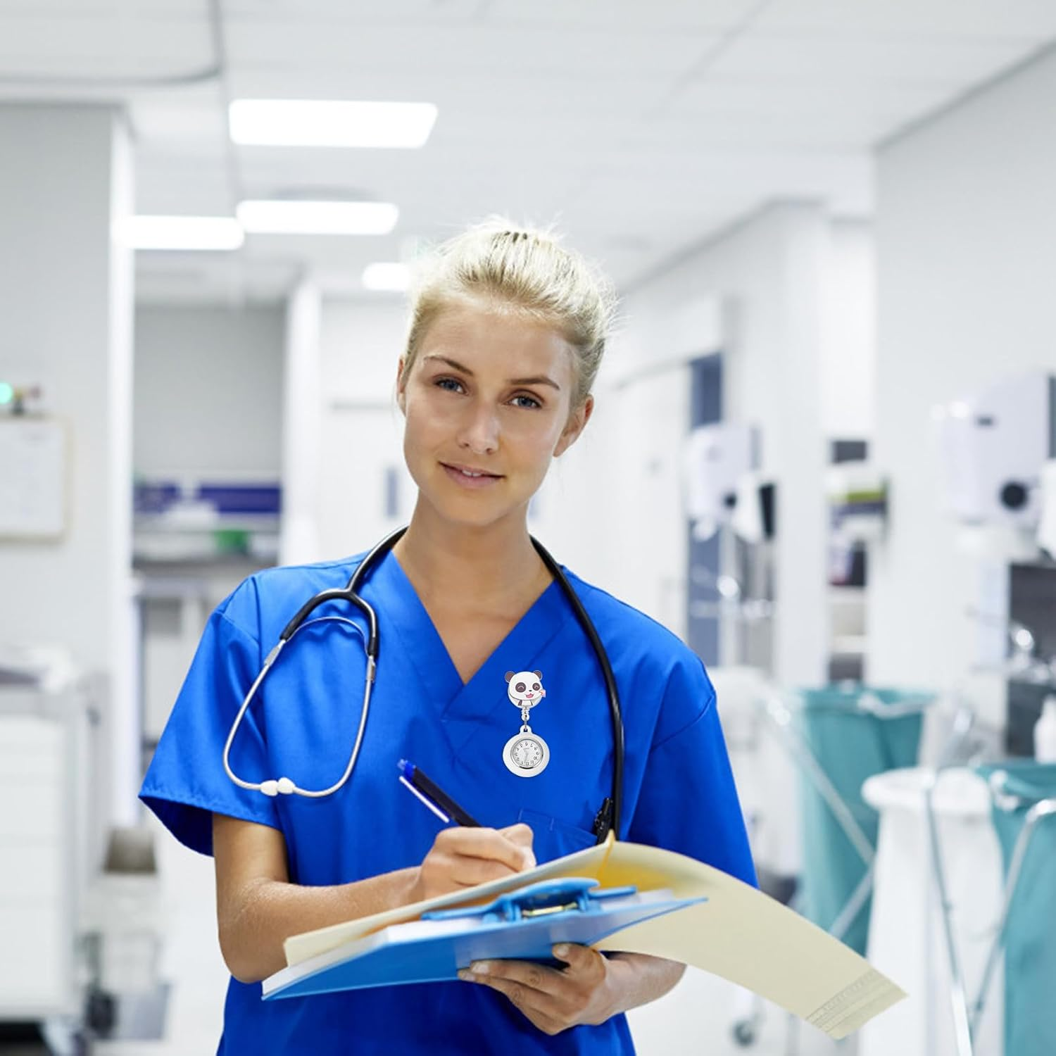 Gatuida Watches Clip Watch Alloy for with Convenient Doctors Panda on Cover Hanging Pattern Metal -Shaped Doctor Clip- Nurses image number 2