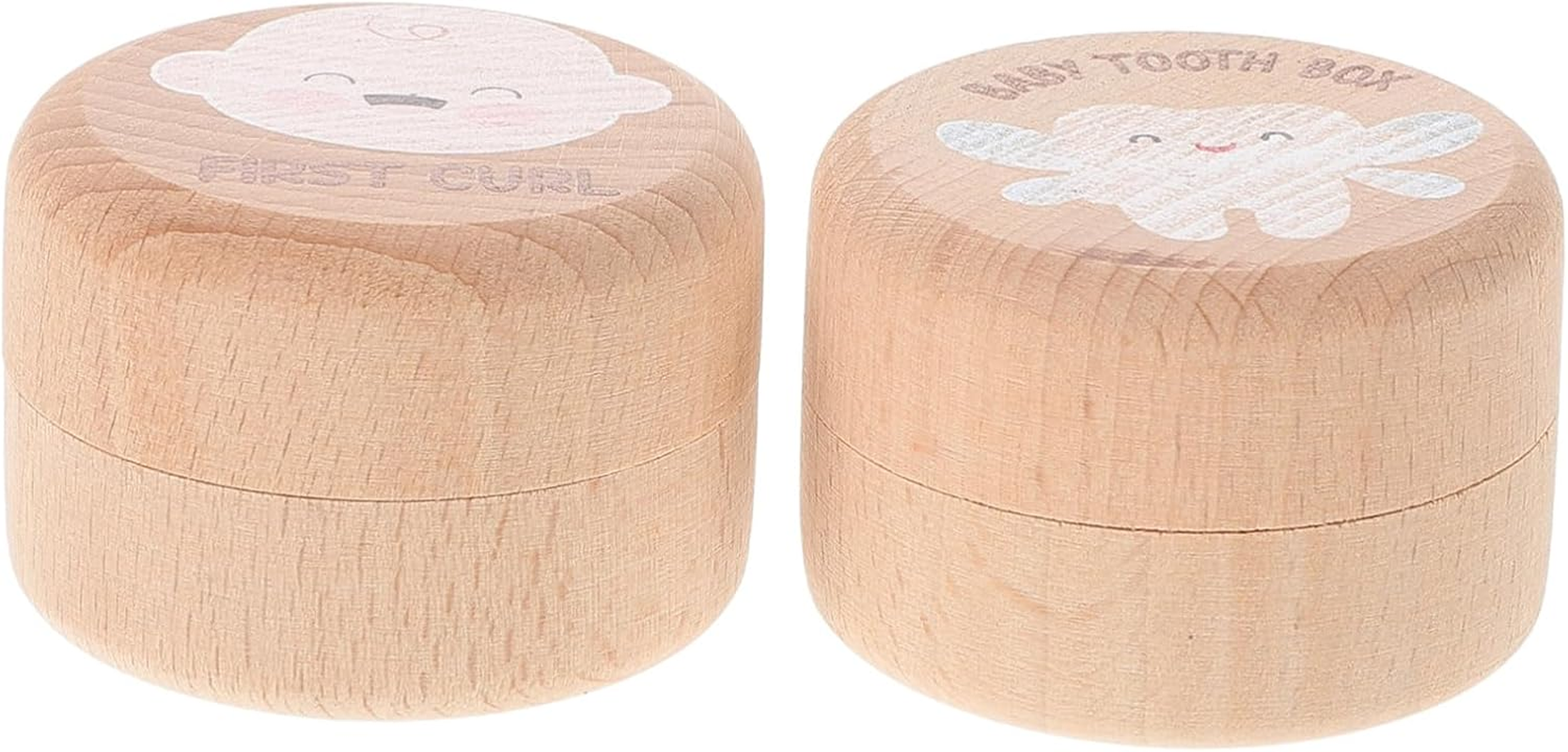 Wooden Tooth Keepsake Box Baby Tooth Storage Container for Boys and Girls 2Pcs Set round Solid Wood Baby Shower image number 3