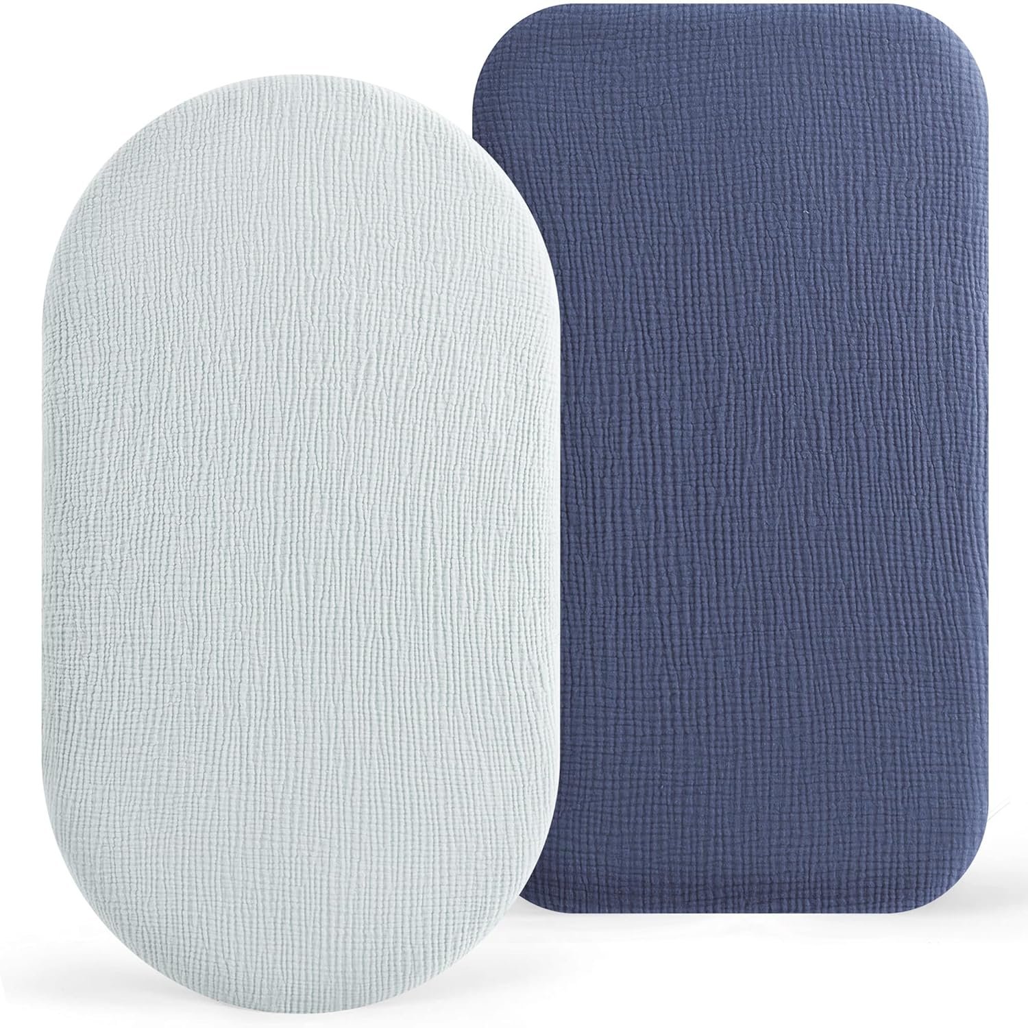 Bearmoss Muslin Bassinet Sheets 2 Pack - 100% Cotton Breathable Universal Fitted Bassinet Sheets 33&rdquo;X17&rdquo; Fit for Oval Rectangle or Hourglass Bassinet Mattress(Cream Star)