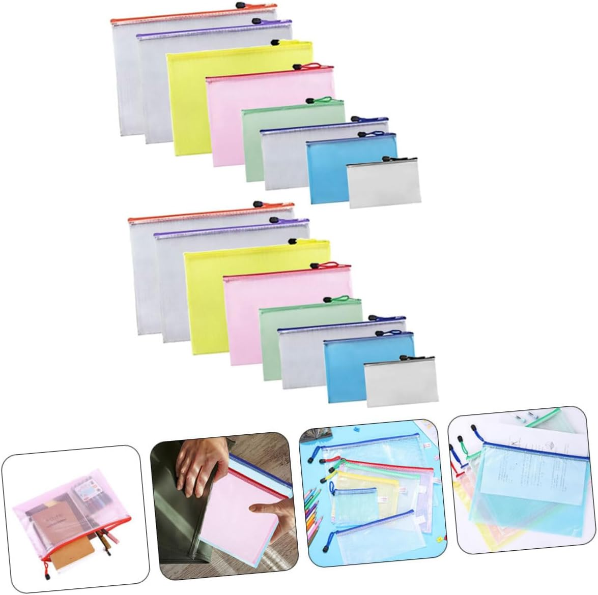 SHOWERORO 16Pcs Mesh Zipper Pouches Document Bag Zipper for Travel Organization Random Color image number 2