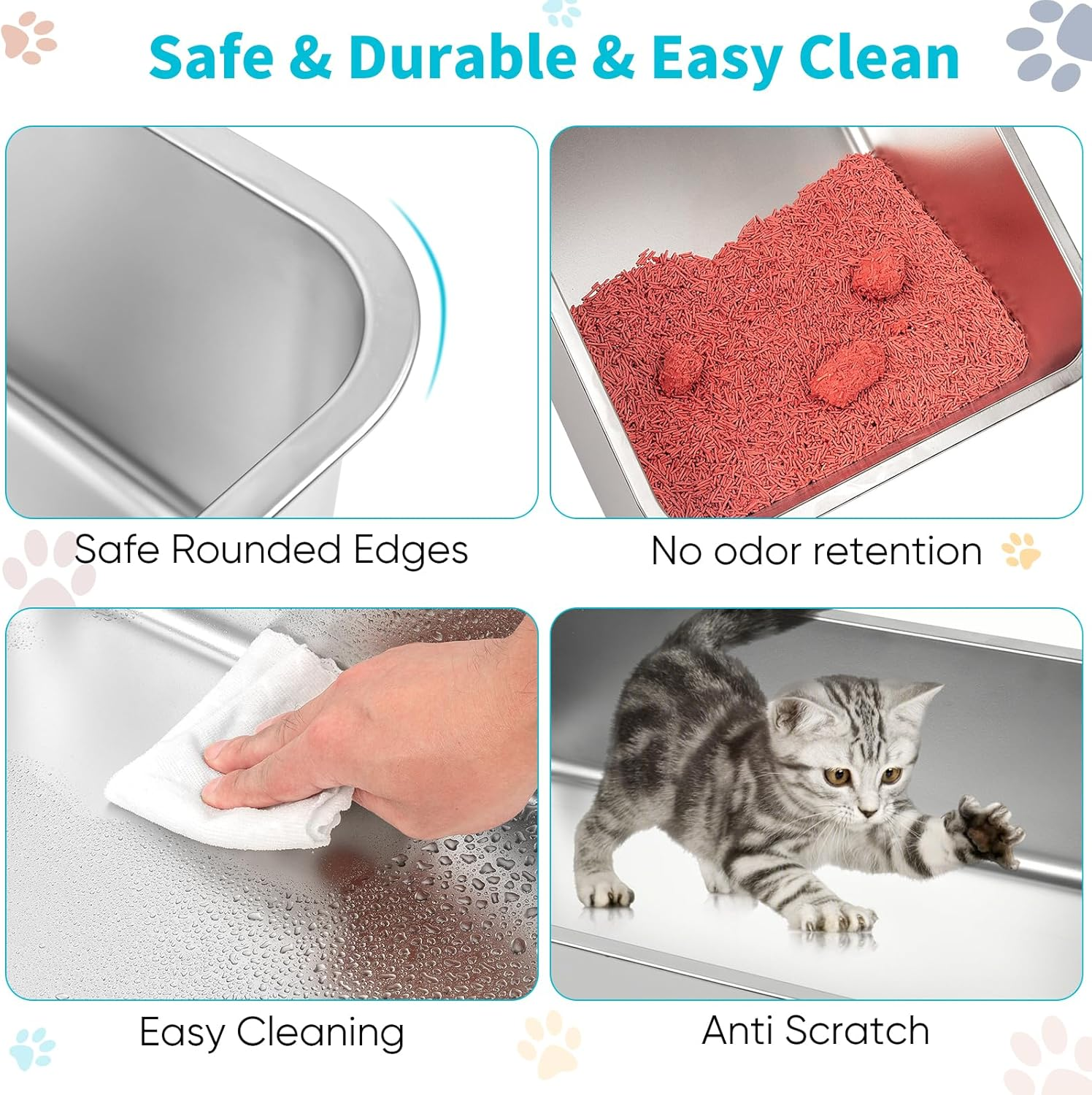 Stainless Steel Cat Litter Box, 23.5" L X 15.5" W X 6" H, Tray for Small to Large Kitty, Rabbits, Hamsters, Guinea Pigs and Ferrets, Potty Toilet Is Easy to Clean and Does Not Absorb Odors image number 2