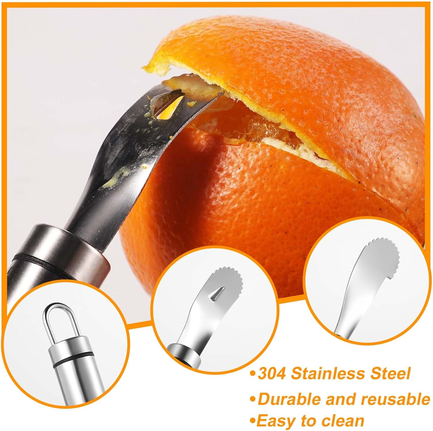 Orange Peeler & Grapefruit Peeler, Stainless Steel Orange Peeler Tool Citrus Peeler Long Handle Orange Pomelo Peeler Tool Fruit Opener Remover for Kitchen Gadget Chef Tools image number 5
