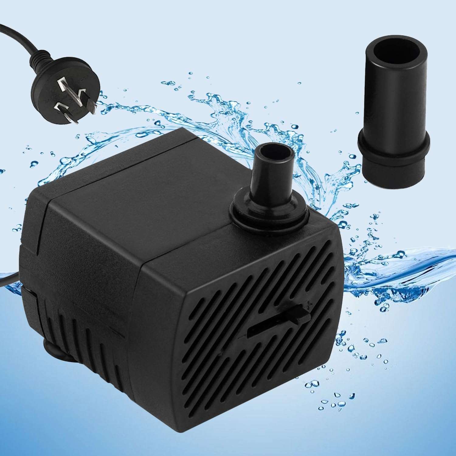 Mini Submersible Pump, 350L/H Aquarium Submersible Water Pump, 5W Ultra Quiet Adjustable Pump for Gardening, Wigwams, Fish Tanks, Gardens, Fountains, with Two Diameter Nozzles