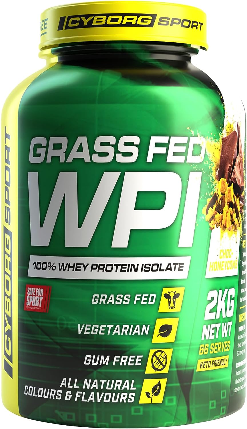 CYBORG SPORT - GRASS FED WPI Choc-Honeycomb 2Kg: 100% Whey Protein Isolate - Vegetarian - Gum Free - All Natural Colours & Flavours - King of Proteins - Essential Amino Acids - Keto Friendly
