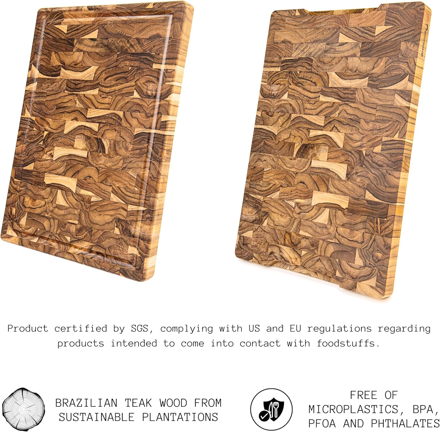 Erreke Teak Wood End Grain Cutting Board (XL, 17.5X12X1.5"), Large and Thick Wooden Cutting Boards for Kitchen with Juice Groove, Comfortable Hand Grip, Reversible Use on Both Sides, High Durability image number 1