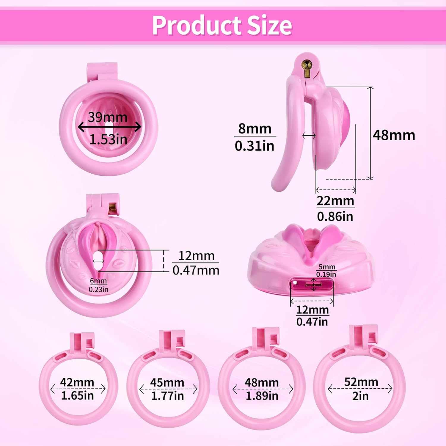 BEWISH Men'S Chastity Cage with 4 Pink Penis Rings Male Chastity Device Penis Cage Genuine Chastity Clitoral Cage Men Locked Pussy Penis Cage BDSM Bondage Sex Toy for Gay Couples image number 3