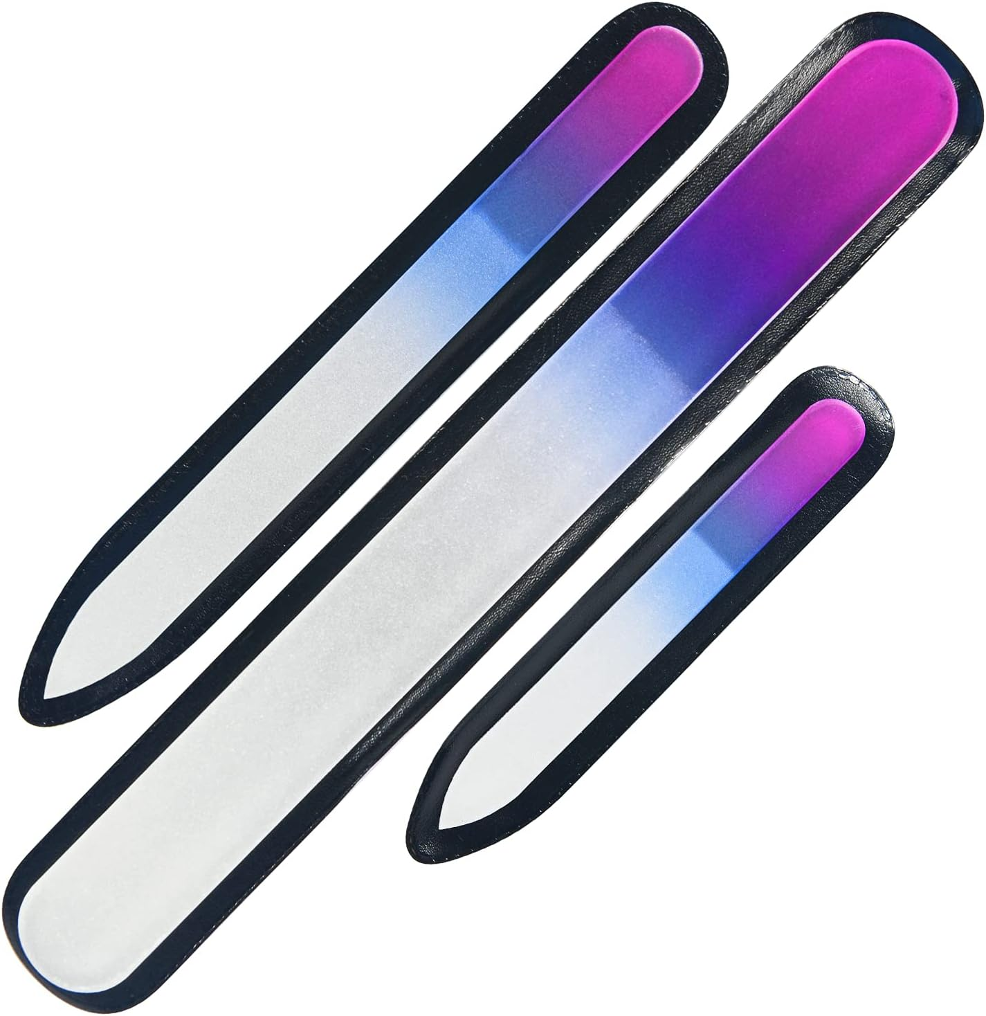 URAQT Premium Crystal Glass Nail File Set, 3 Piece Professional Nail Care Set, Double Sided Emery Board, Manicure Pedicure Tools, Nail Strengthener, Buffer - A-Grey image number 2