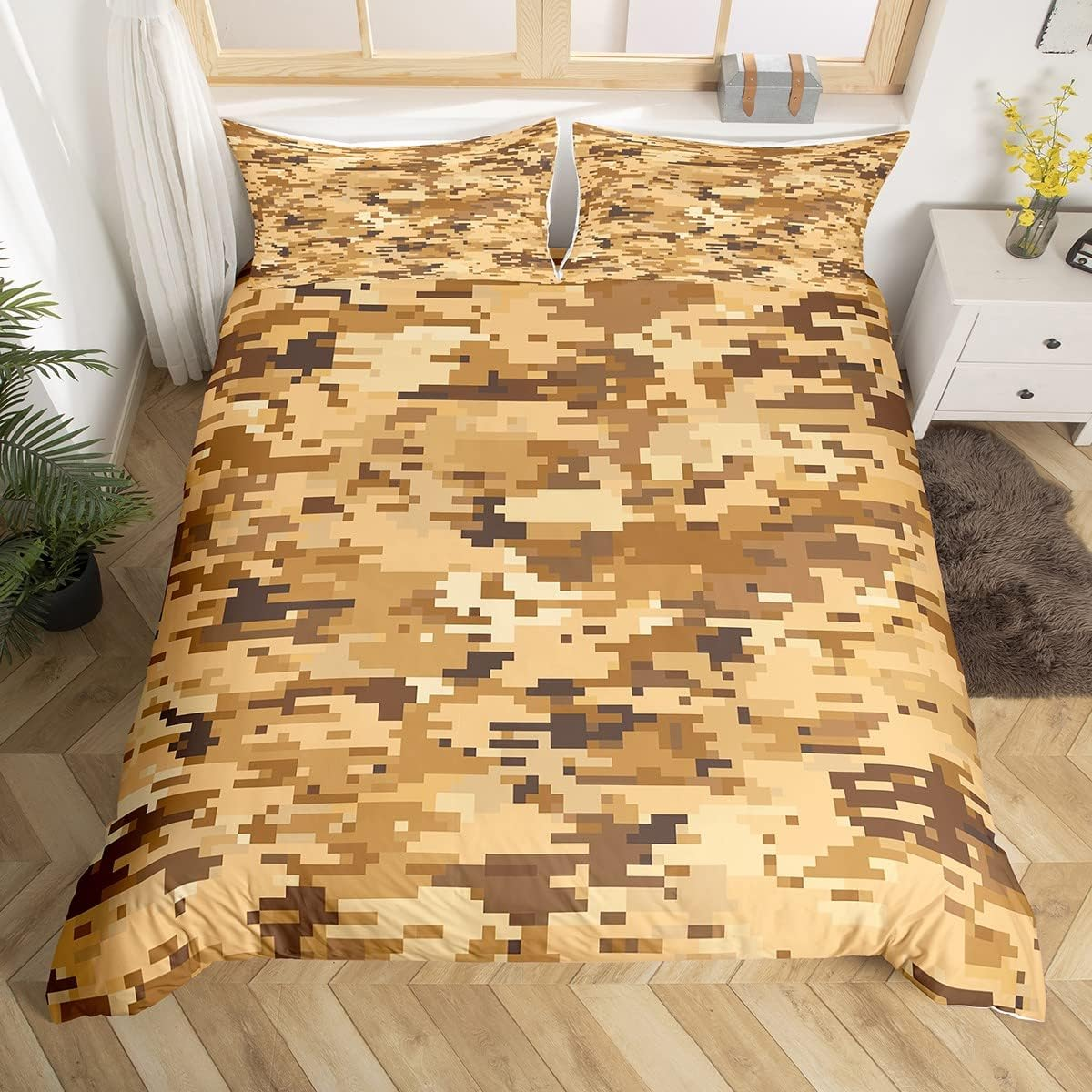 Manfei Navy Blue Camouflage Boys Duvet Cover Set S Size, Modern Army Camo Bedding Set Children Teens Adults White Blue Camo Comforter Cover Outdoor Sports Style Quilt Cover, 1 Pillowcase