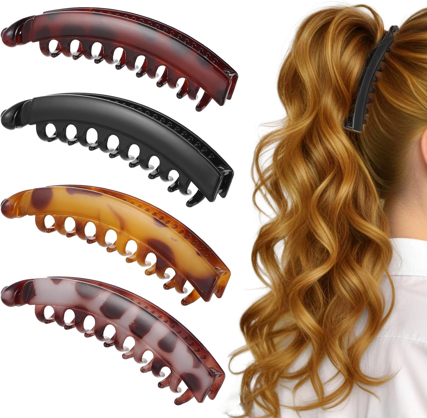 GEEHUA 4Pcs Banana Hair Clips, 5" Large Banana Clip for Thick Hair Strong Banana Claw Clips Big Claw Clips Vintage Stretchy Banana Hair Clip Banana Combs Bow Hair Accessories Gift image number 6