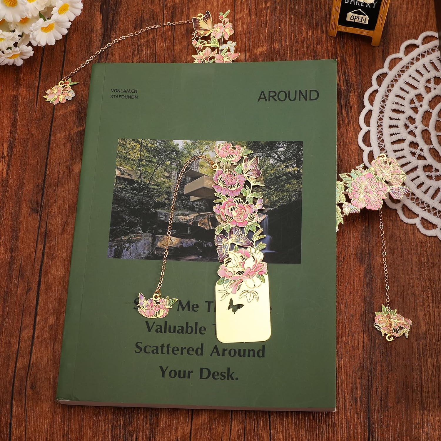 Sgbvzbd 3 PCS Metal Bookmarks, Bookmarks for Reading Women, Pretty Bookmarks for Women, Beautiful Metal Bookmark, Beautiful Flower Bookmark, Peach Blossom, Cottonrose Hibiscus, Peony (BKM-050-001) image number 6