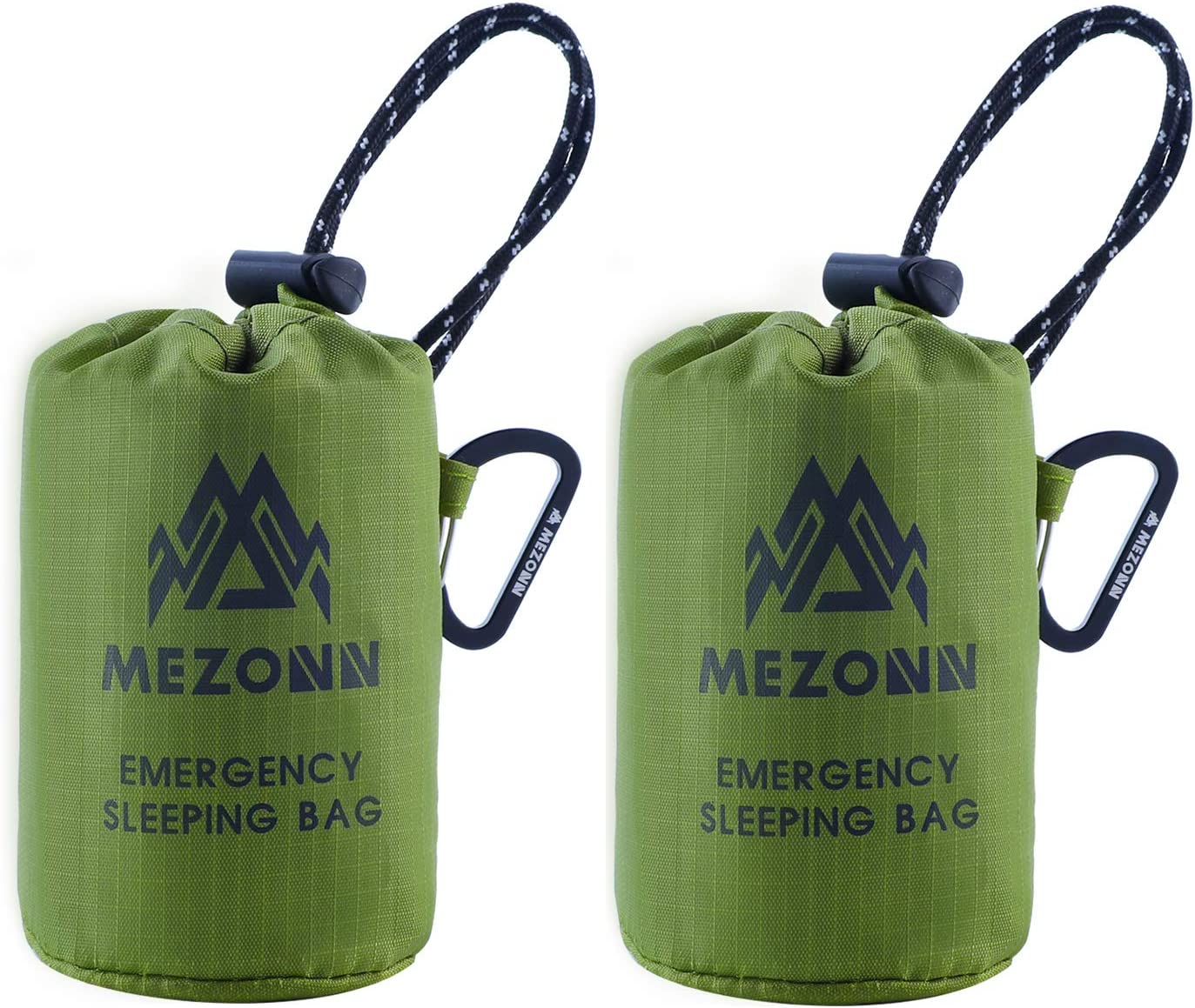 Mezonn PE Emergency Sleeping Bag Survival Bivy Sack- Use as Emergency Space Blanket, Lightweight Sleeping Bag, Survival Gear for Outdoor, Hiking, Camping - Includes Nylon Sack with Carabiner