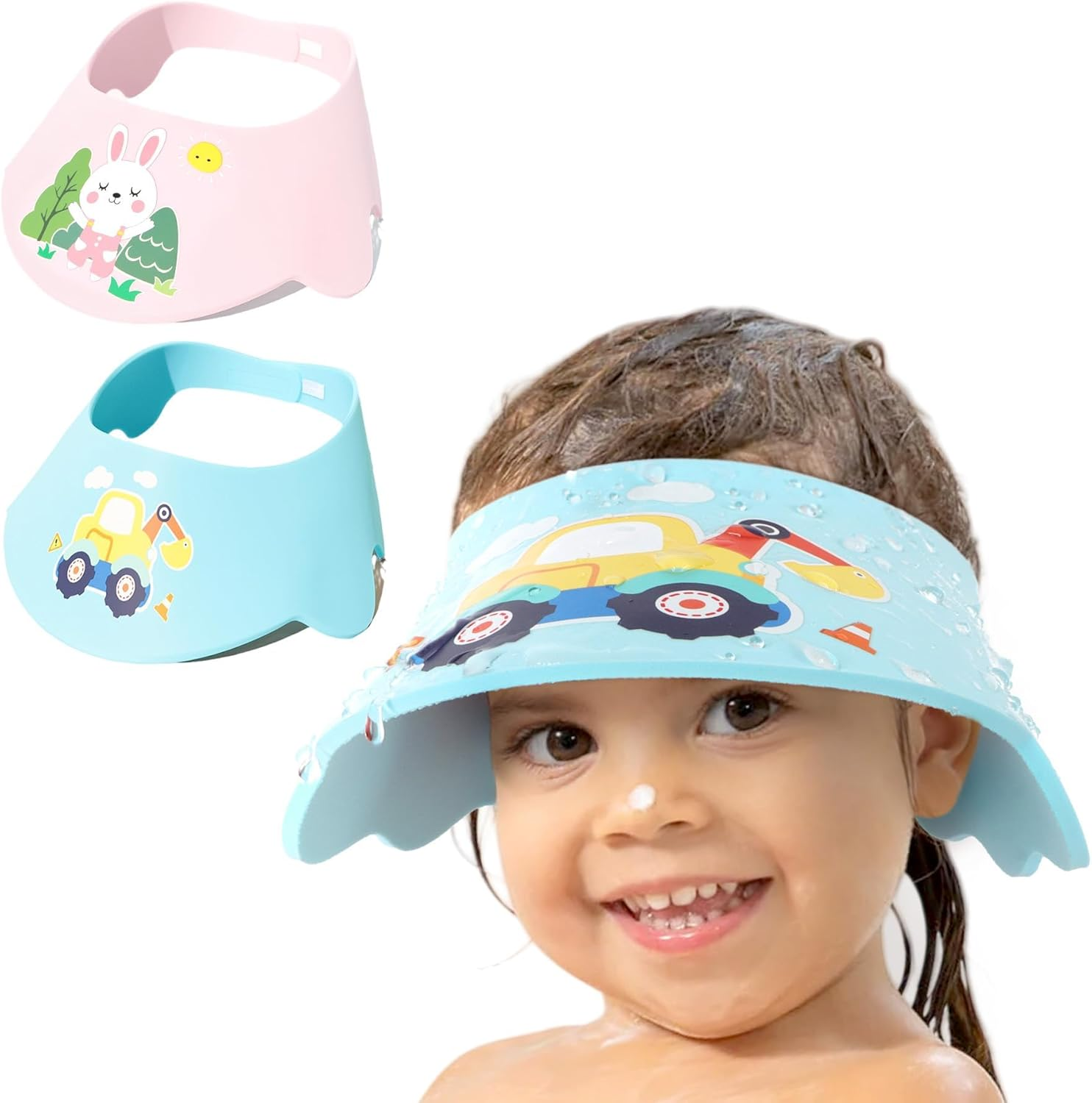 Ainelure Baby Shower Caps Shield - Adjustable Kids Shower Cap Bath Shampoo Washing Hair Protection Soft Cartoon for Baby Toddler