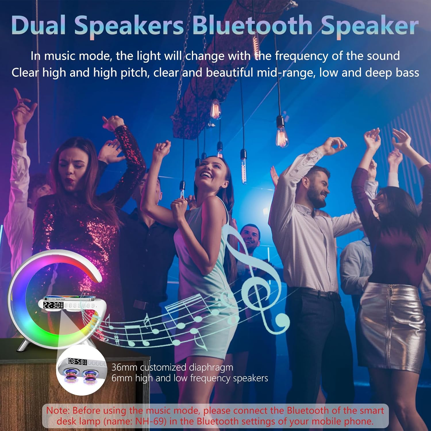 Smart LED Table Lamp, Wireless Charger Atmosphere Lamp, 4-In-1 Wireless Charger, Night Light, Alarm Clock, and Bluetooth Speaker with App Control, Night Lamp for Home Decor, Bedroom, Office image number 3