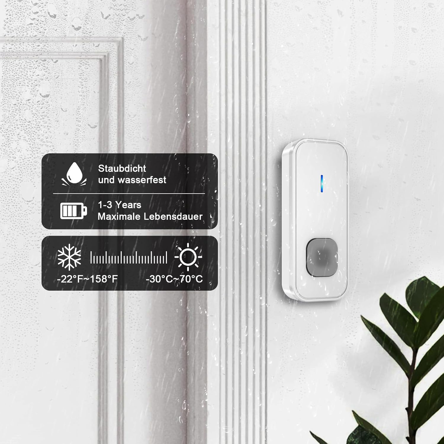 Wireless Bell 3 Receivers 2 Transmitters 400 M Wireless Range Front Door Bell Outdoor Waterproof Doorbell with 55 Ringtones, 5 Volumes, Flashing LED, House Bell Wireless Sets, White image number 2