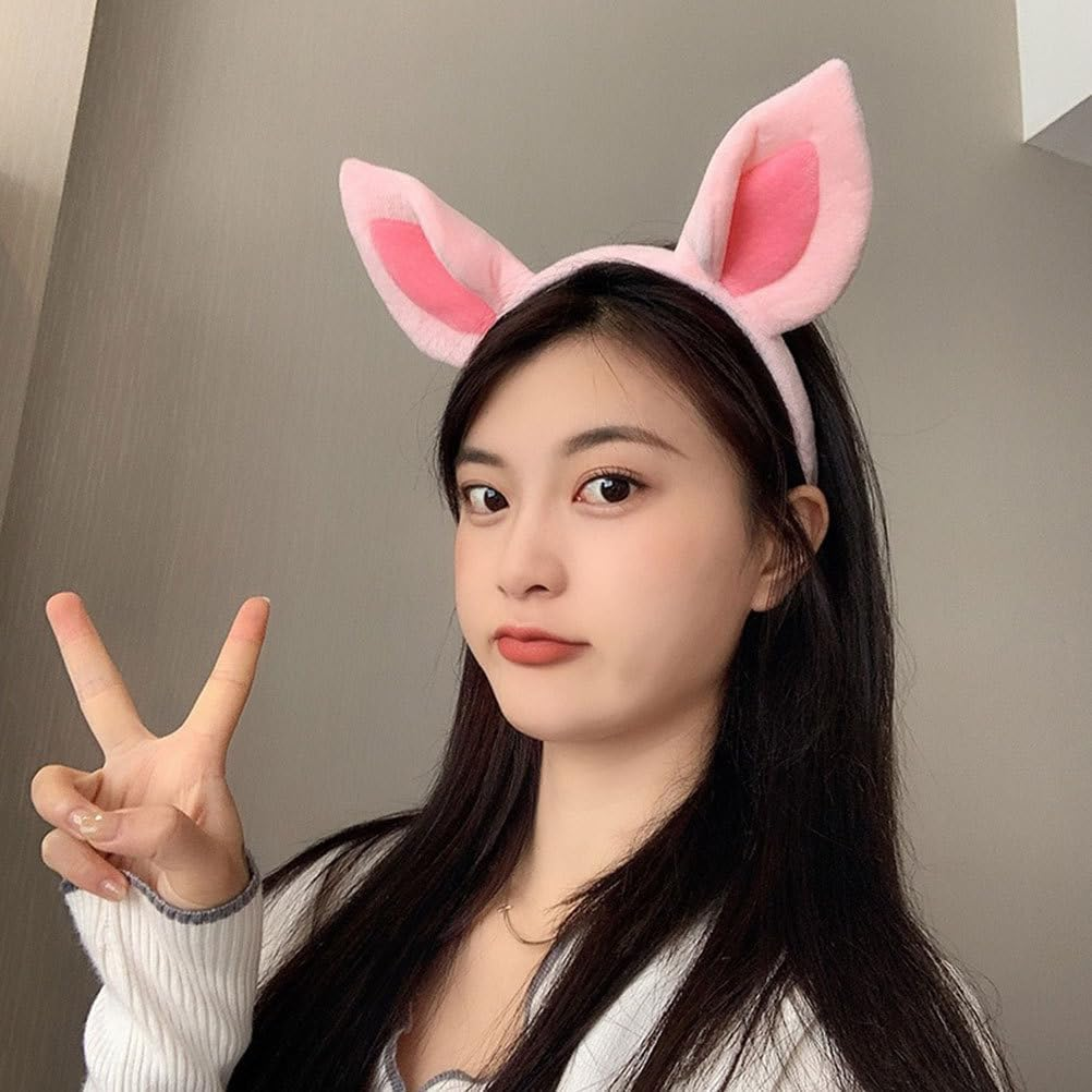 FRCOLOR 4Pcs Cute Plush Pig Ears Headband Elastic Animal Hair Hoop for Boy Girl Adults Soft Cosplay Accessory for Halloween Parties Skincare Everyday Wear image number 5