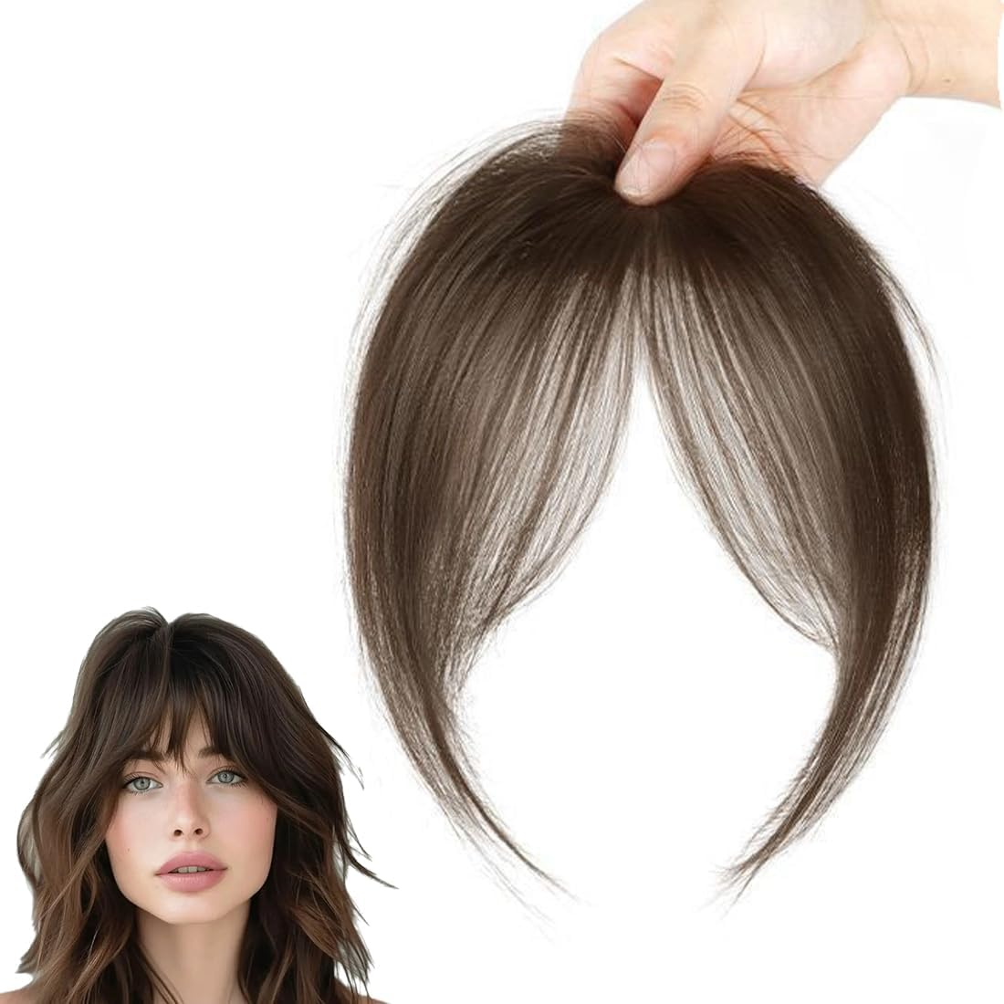 RTRTGS Clip-In Fringe Human Hair Extensions, Flat Face Fringe with Fringe Hairpieces for Women, Fake Bangs, Bangs, Pony Hairpiece, Real Hair