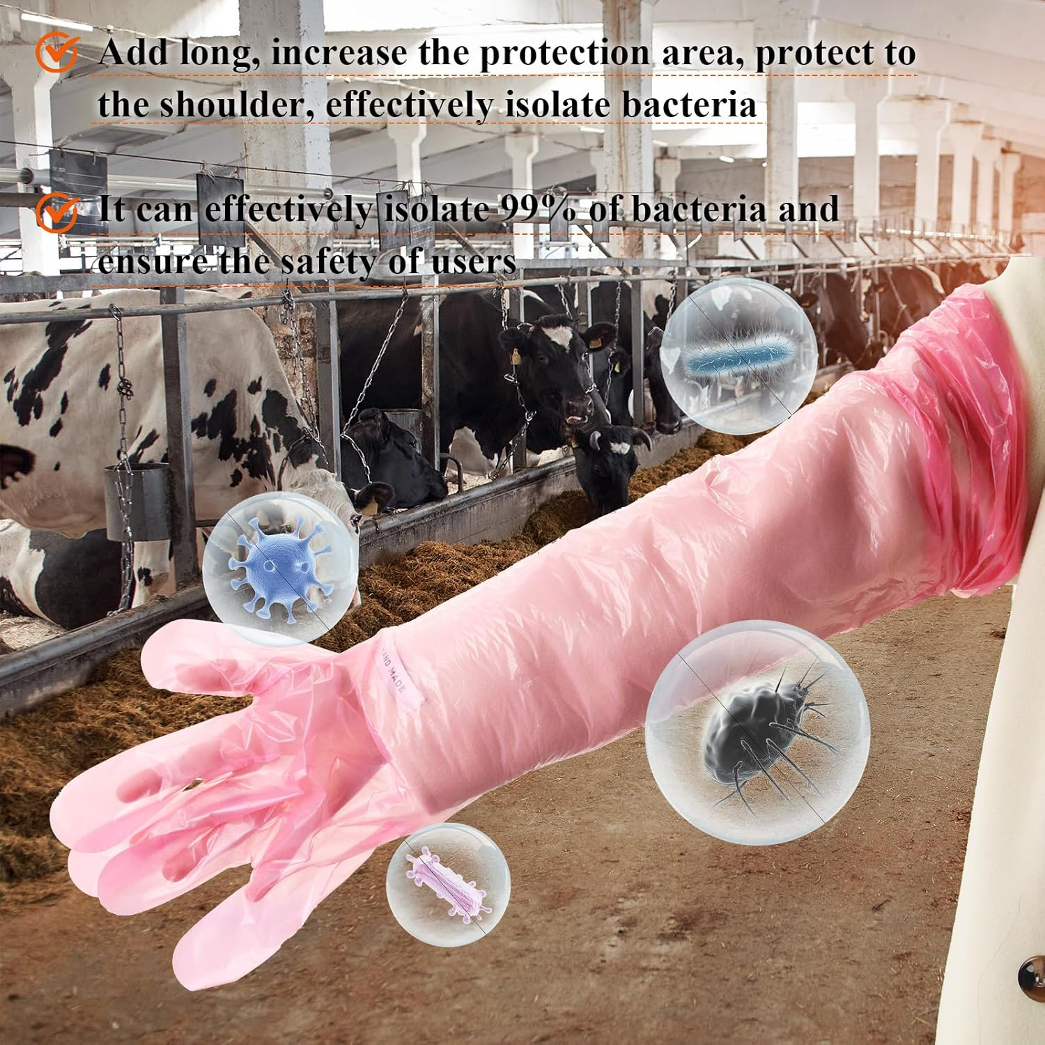 Disposable Rear Livestock Gloves Long, Clear Plastic Glove, Cleaning Protection plus Long Glove, Home Kitchen Factory Farm Work, Animal Inspection Long Arm Gloves (50 Sets ） image number 3