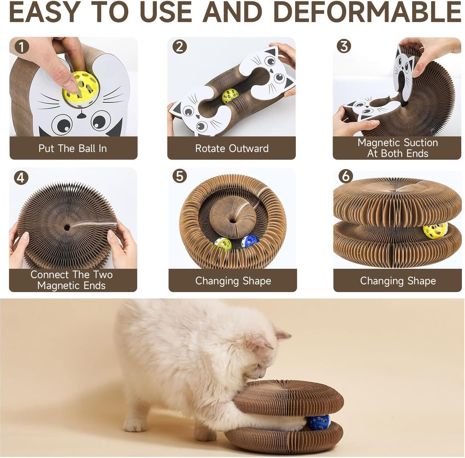 LMXMGRG Cat Toys Interactive Magic Organ Cat Scratcher Reversible Cat Toys for Indoor Cats with Two Balls Cat Scratching Board for Grinding Claw Furniture Protector image number 5