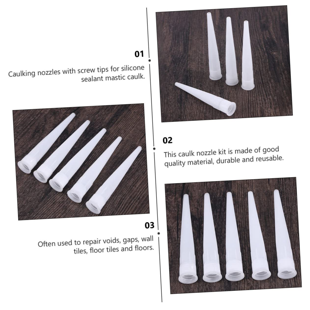 Angoily Caulking Tips, 50PCS Plastic Caulk Tips Extension Nozzle Tip Caulk, Nozzle Caps Tool Extender Reusable Caulking Glue Nozzles Tube Sealants White Tool image number 2