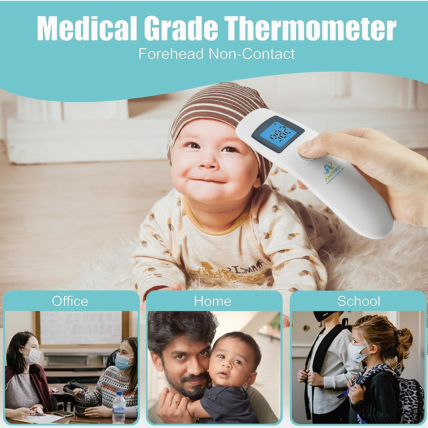 Amplim CE FDA Approved Medical Hospital Grade Non Contact Infrared Forehead Thermometer + Case. Best New Baby/Kid/Infant/Toddler/Child/Adult/Professional/Clinical Digital No Touch Fever Thermometer image number 5