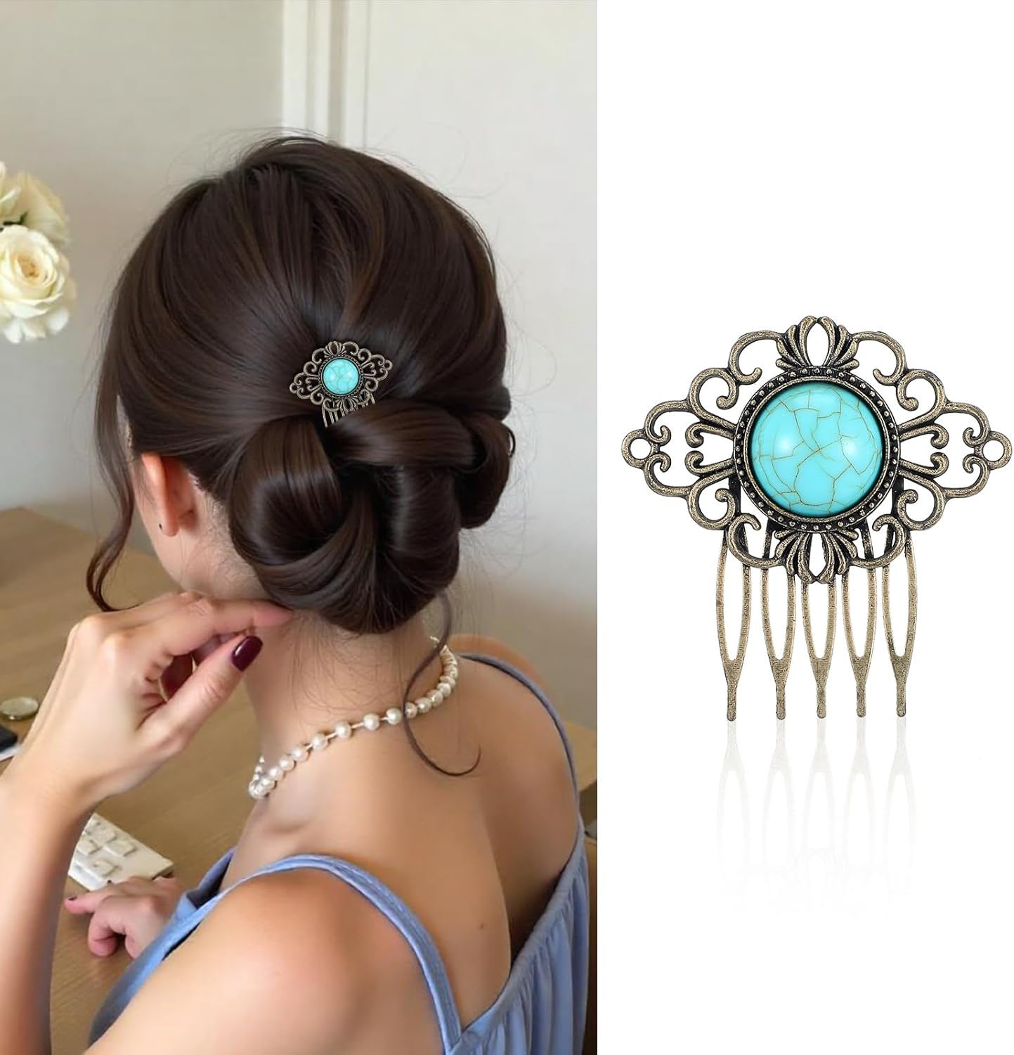 Mabor Pack of 6 Vintage Hair Combs for Clip-In, Cute Ladies, Butterfly French Comb, Zinc Alloy Hair Comb, Rhinestone Hair Comb for Women with Thin and Thick Hair (6 Styles, 6 Sizes) image number 6