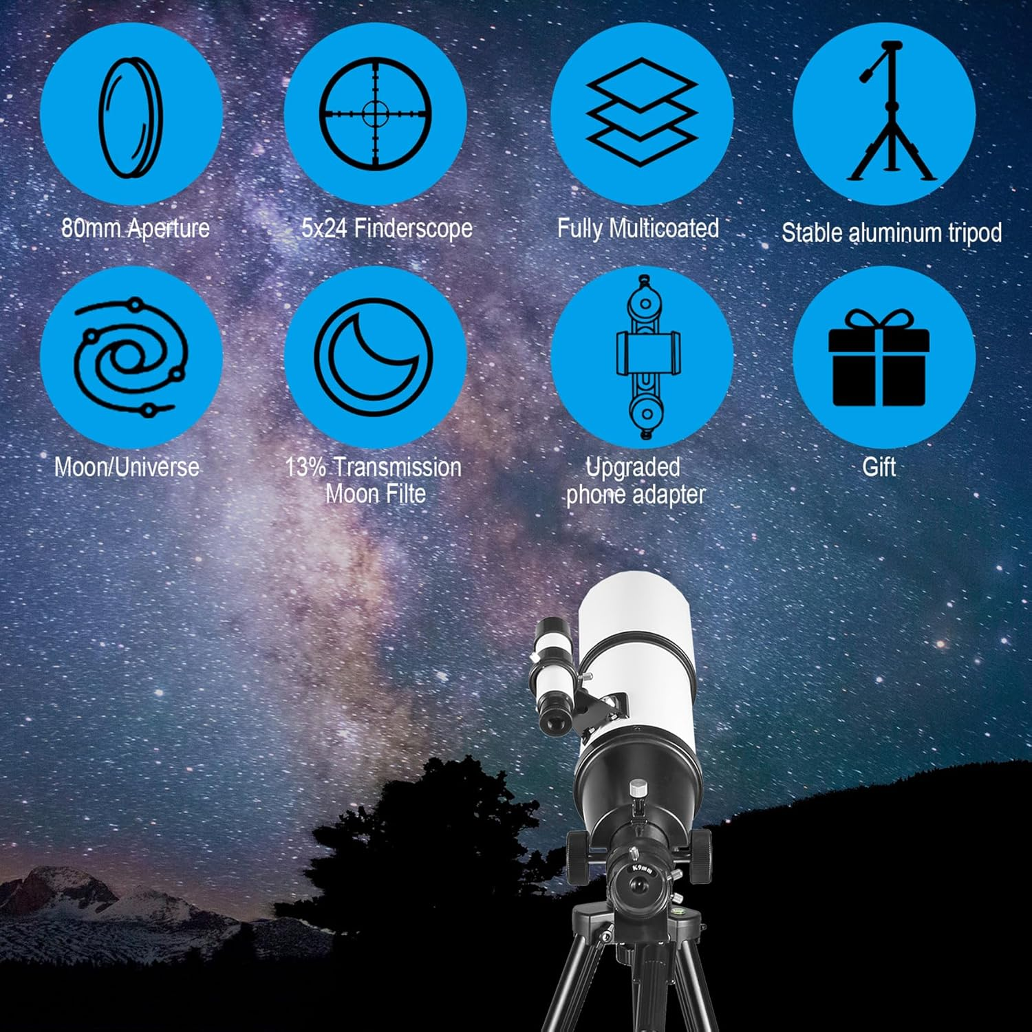 Celticbird Telescope for Adults High Powered, 80Mm Aperture 600Mm Telescopes for Adults Astronomy, Travel Telescopio for Beginners with AZ Mount, Backpack, Phone Adapter, Moon Filter image number 6