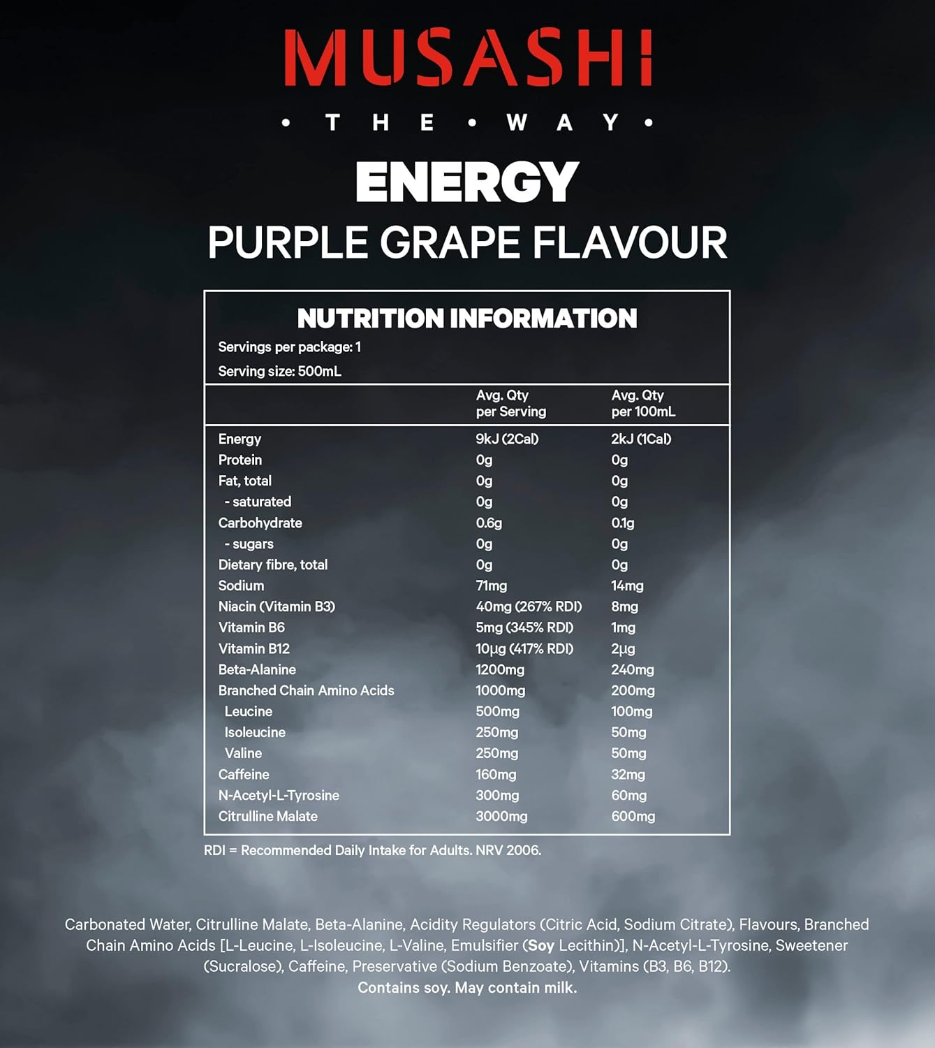 Musashi Purple Grape Flavour Energy Drink 12 X 500Ml image number 3