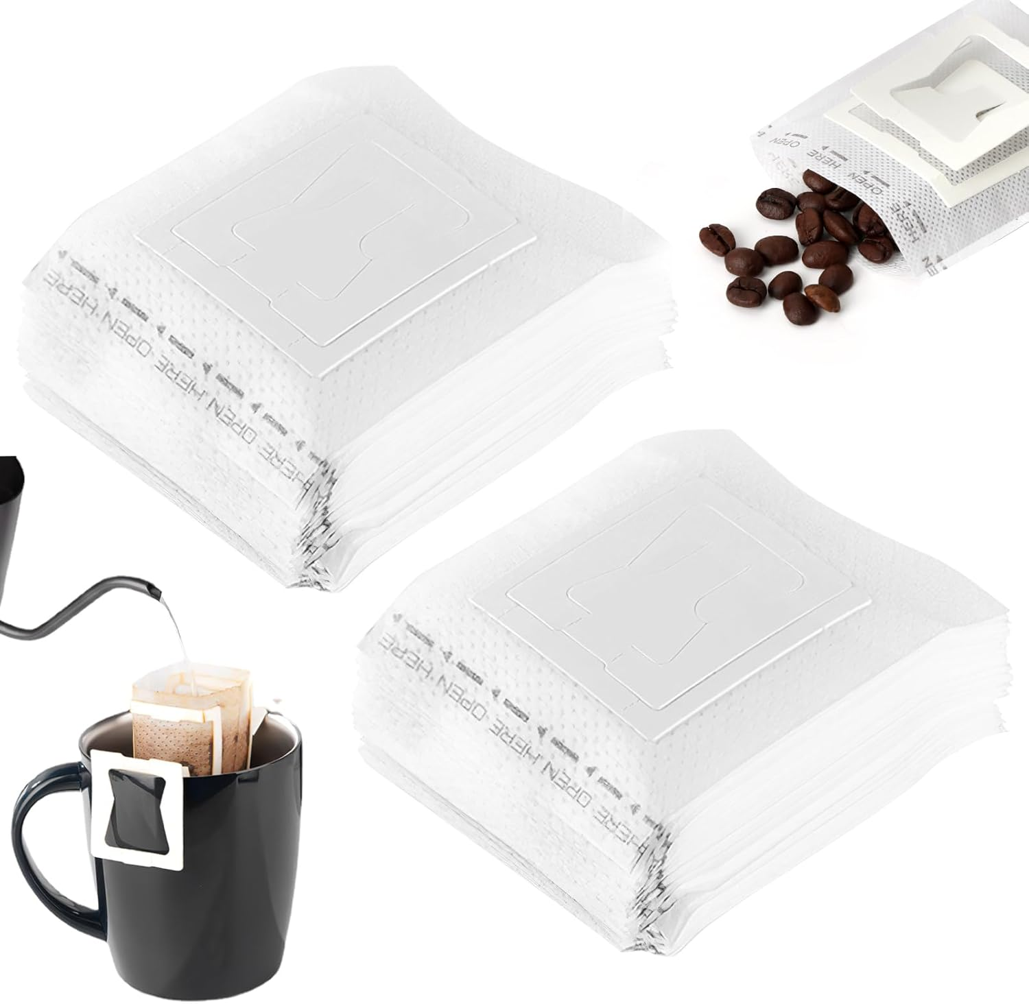 150 Pcs Portable Coffee Filter Paper, Disposable Hand-Poured Hanging Ear Coffee Filters, Portable & Mess Free Design for Travel Camping Home Office Daily Brewing image number 3