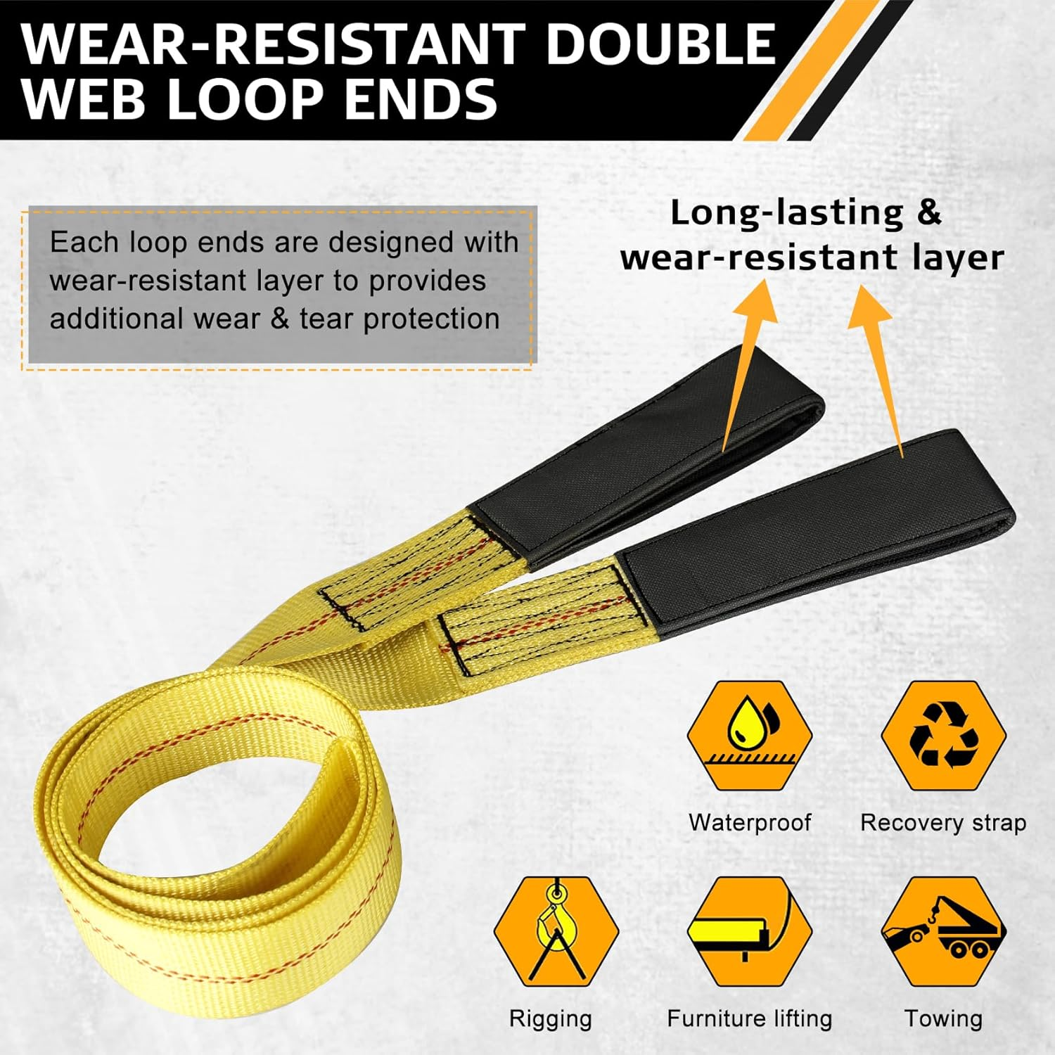 2 Pack 2" X 6 Ft Lifting Straps Heavy Duty Lift Sling Straps 3000 Lbs Load Capacity and 9000 Lbs Breaking Strength Flat Eye Web Sling image number 3