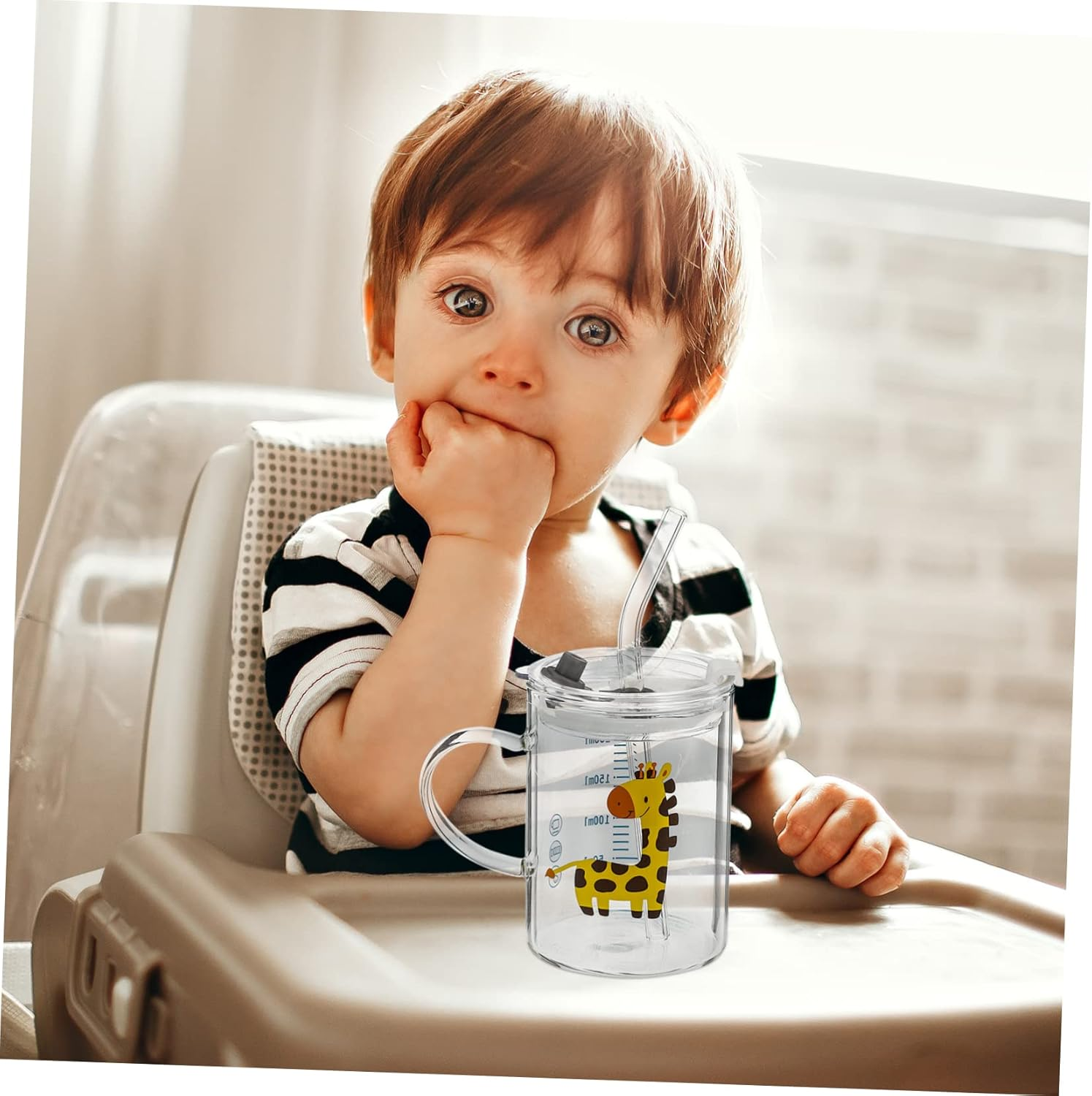 COOLHIYA Creative Cartoon Deer Drinking Mug with Kids Water Cup Glass Milk Cup for Toddlers Ideal for Juice and Milk Fun and Functional Design with Lid image number 2