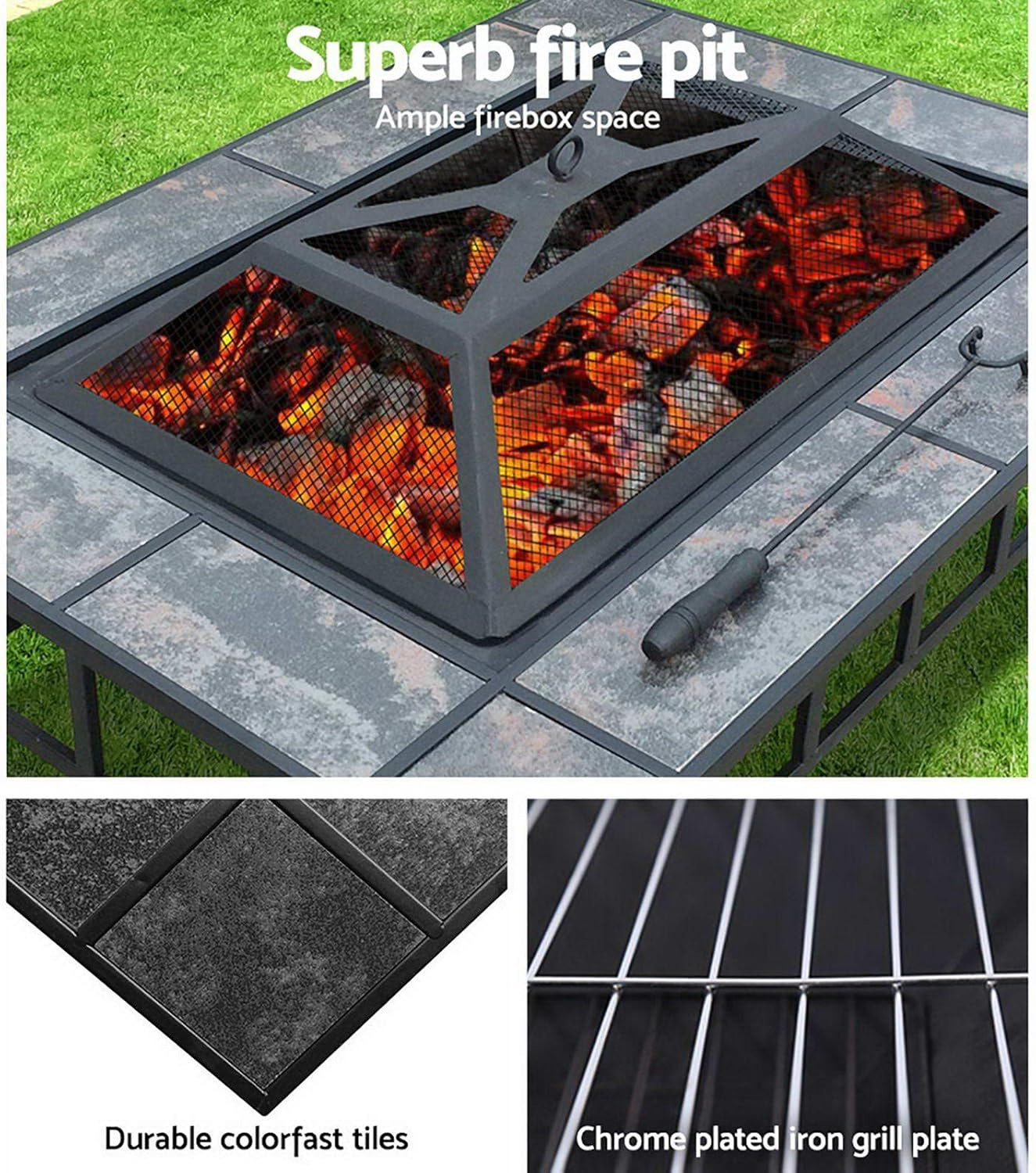 Outdoor Fire Pit BBQ Table Grill Fireplace W/Ice Tray Barbecue Picnic Heater Desk Garden Patio Camping Cooker Brazier image number 3