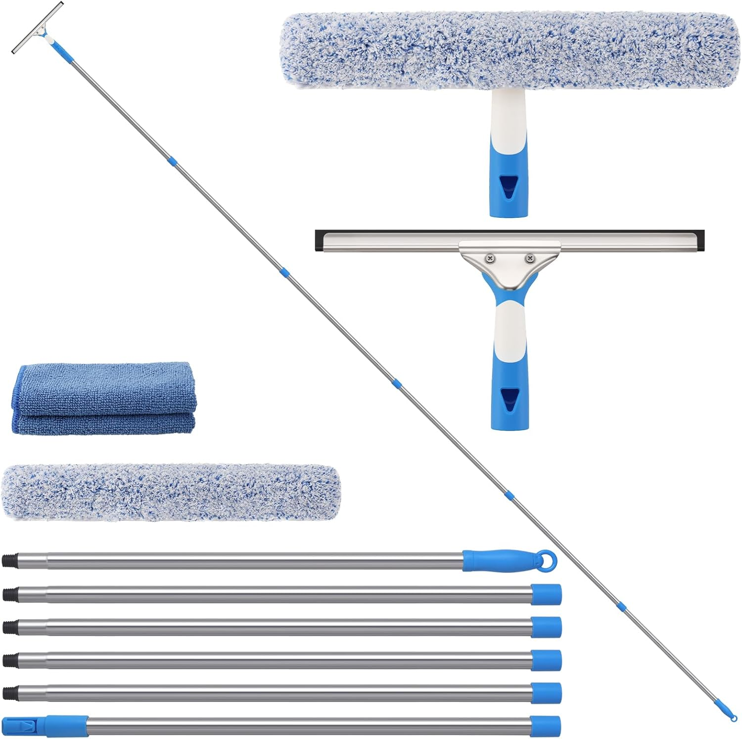 Mitclear 15 Foot Window Cleaning Kit with Extension Poles, Window Cleaner Tool with 14&rsquo;&rsquo; Silicone Squeegee, 14&rsquo;&rsquo; Microfiber Scrubber & Cloth, Window Washing Equipment for Outdoor High Windows image number 1