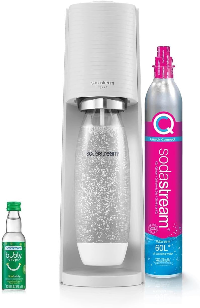 Sodastream - TERRA White Sparkling Water Maker & Lime Bubly Drop | Turn Sparkling Water into Your Favourite Drinks | Quick Connect CO2 | Eco-Friendly Reusable Bottle | Stylish Kitchen Appliance image number 5