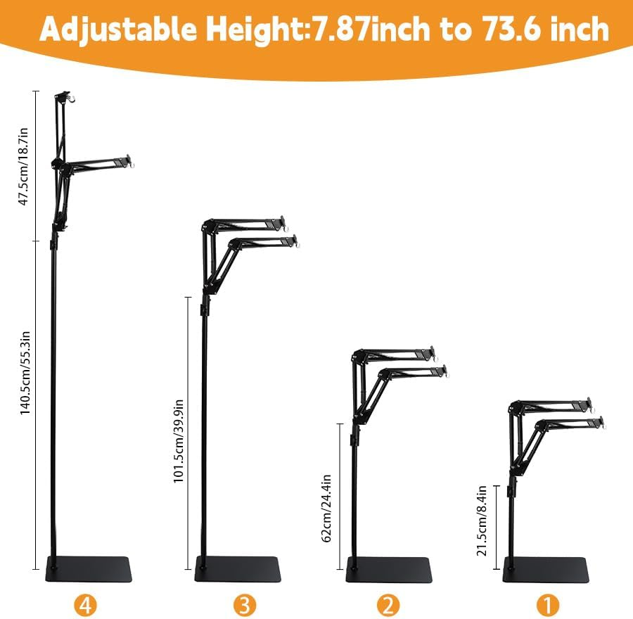 Dual Reptile Lamp Stand, Grow Light Stand with Two Flexible Brackets, Heat Lamp Metal Bracket Floor Light Holder and Light Fixture for Reptile Terrarium image number 1