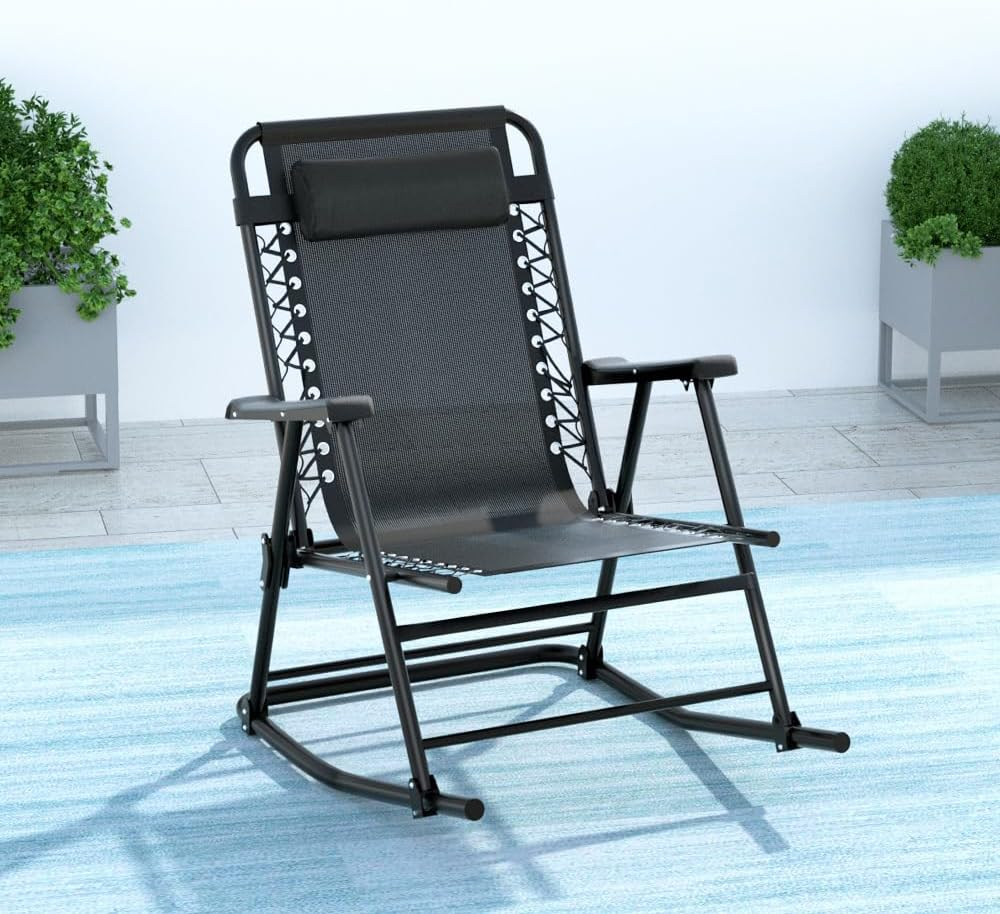 Gardeon Rocking Chair, Alloy Steel Sun Lounge Armchair Recliner Chairs Dining Nursing Seat Reading Seating Chaise Lounges Home Living Room Bedroom Garden Furniture, for Patio Camping Deck Black image number 6