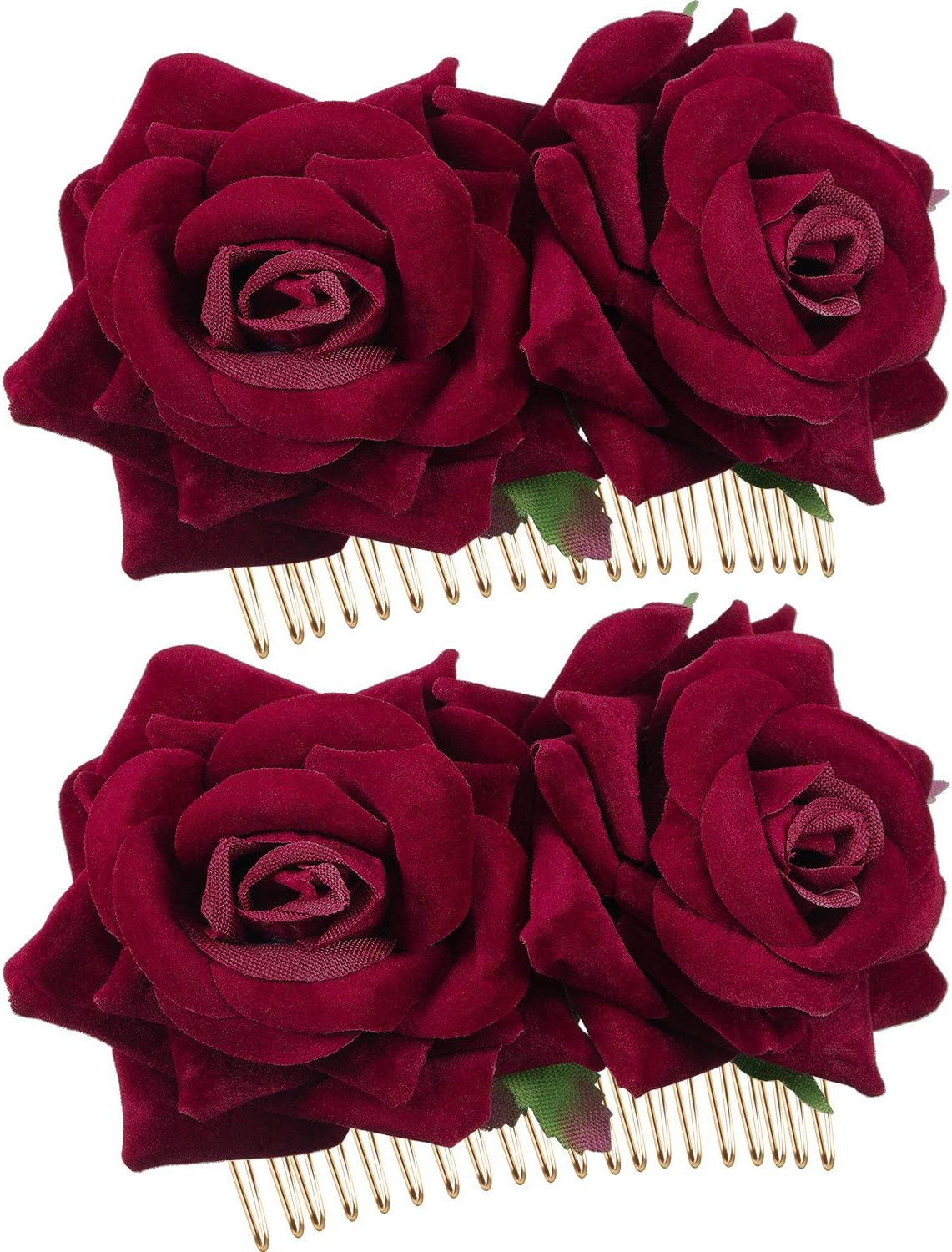 2 Pack Rose Flower Hair Clip, Big Rose Brooch Floral Clips, Flower Hair Accessories for Woman Flamenco Dancer Bridal Party Wedding image number 5