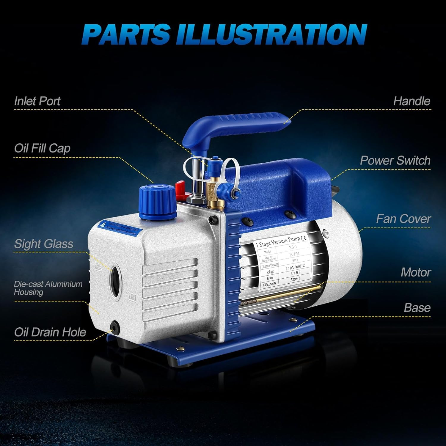 AUSWAY 3CFM Vacuum Pump for Refrigerant Air Conditioning AC Conditioner HVAC Refrigeration Food Clothes Packaging Car Maintenance Wine Degassing image number 3