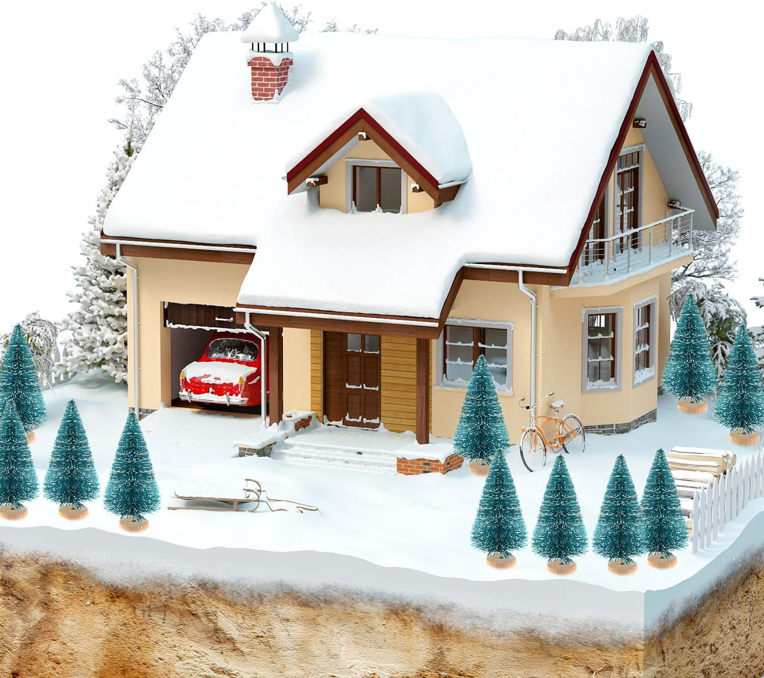 KUUQA 24Pcs Mini Sisal Trees Bottle Brush Trees Mini Pine Trees with Wood Base Snow Frosted Trees Winter Snow Ornaments Tabletop Trees for Christmas Decorations DIY Room Decor Diorama Models image number 3