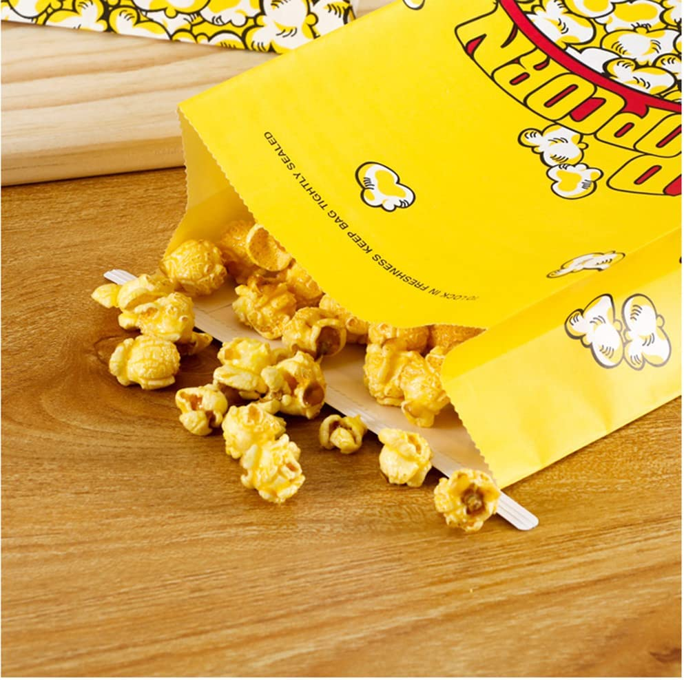 Popcorn Bags, 50 Pack Leak and Tear Resistant Yellow Paper Popcorn Bags with Tin Tie Lock Closure for Party, Popcorn Containers for Movie Night (SIZE (23 * 15 * 7CM)) image number 4