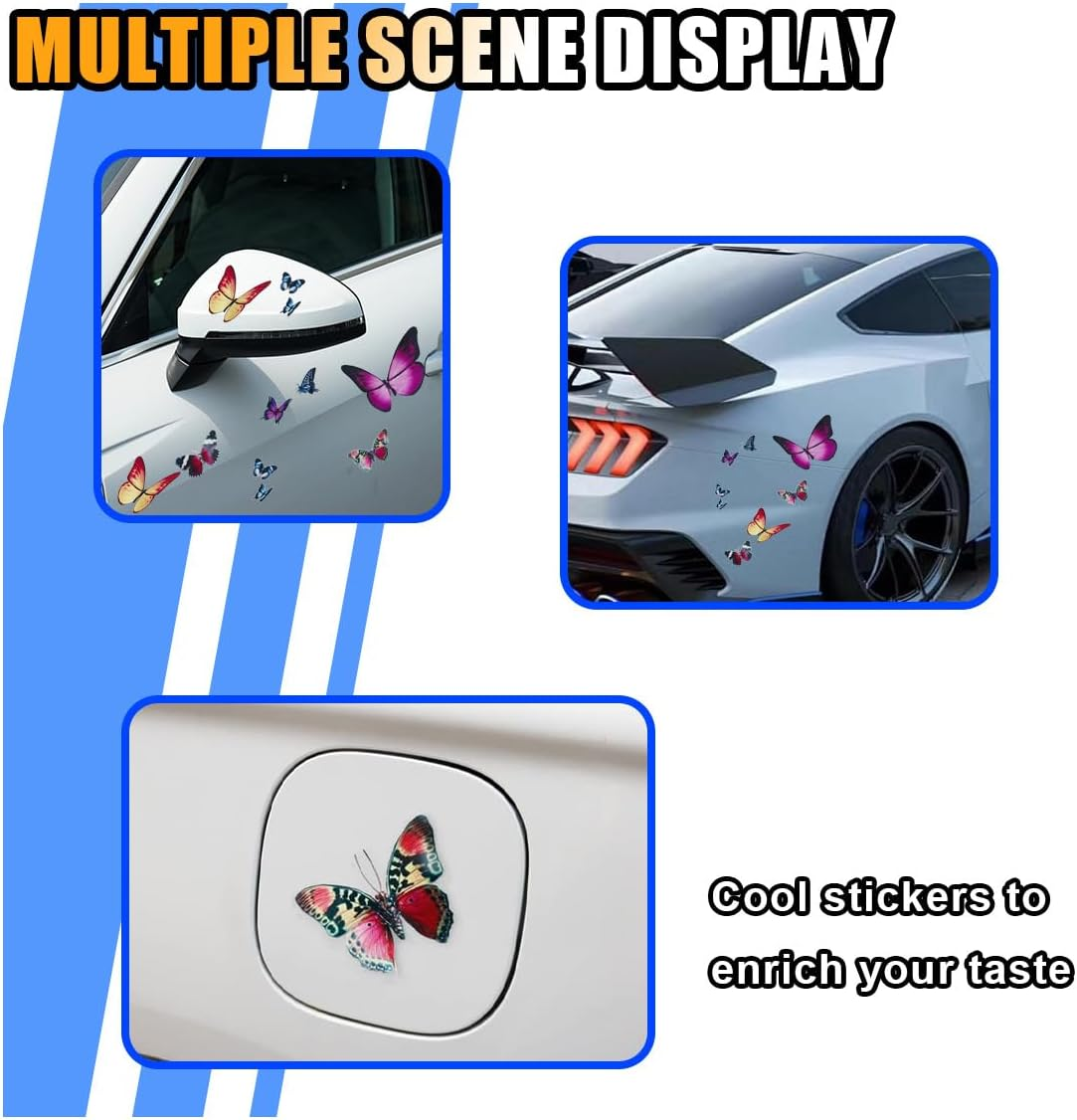 Butterfly Vinyl Car Sticker Decals, Waterproof Car Bumper Stickers, Butterflies Cars Decals Insect Scratch Cover for Automotive, Motorcycle, Helmet, Home Decor, Wall, Window (Type A)