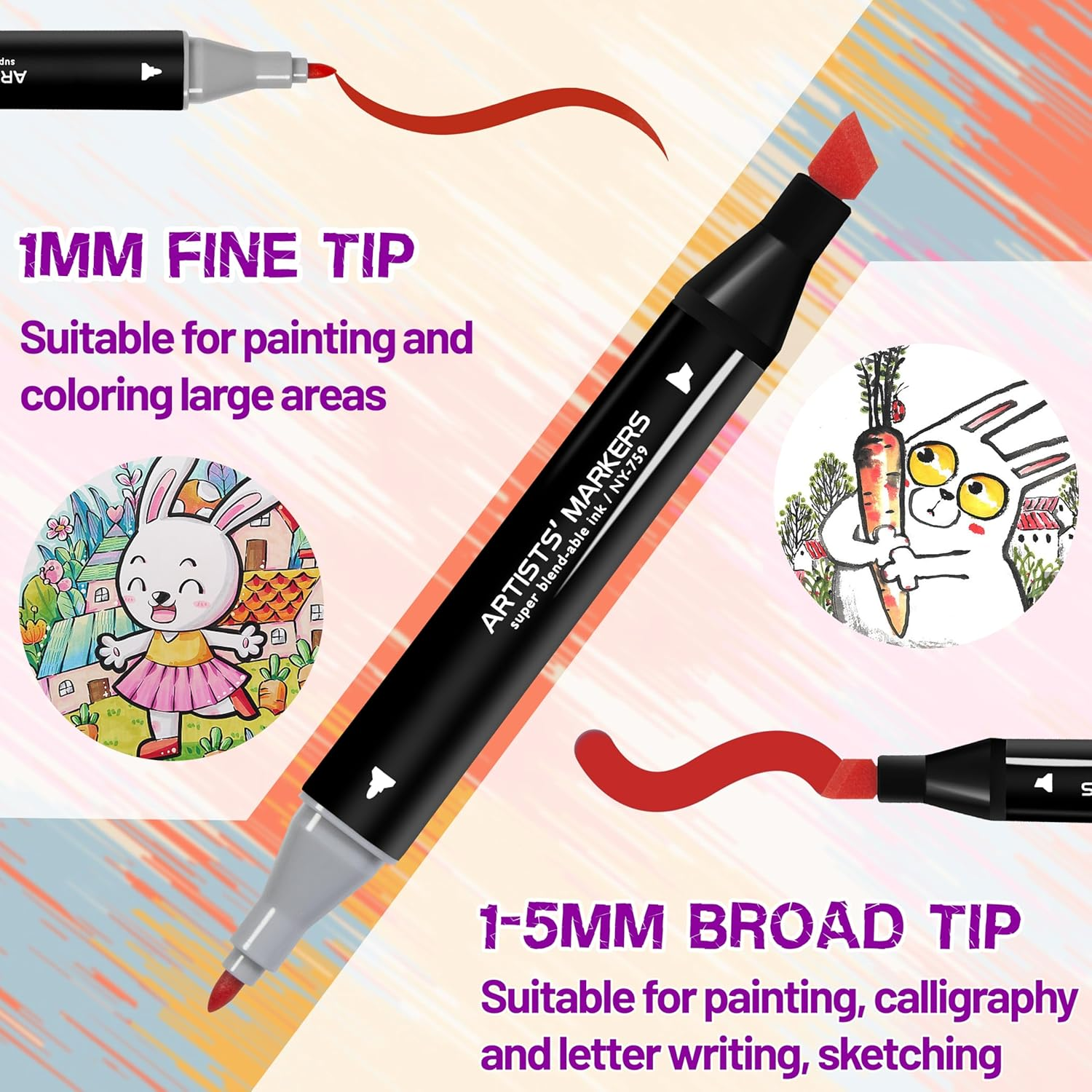 168 Colors Alcohol Markers with Carrying Case,Dual Tip with Fine and Chisel Tip Art Markers for Coloring, Painting, Illustration, Sketching, Card Making image number 3