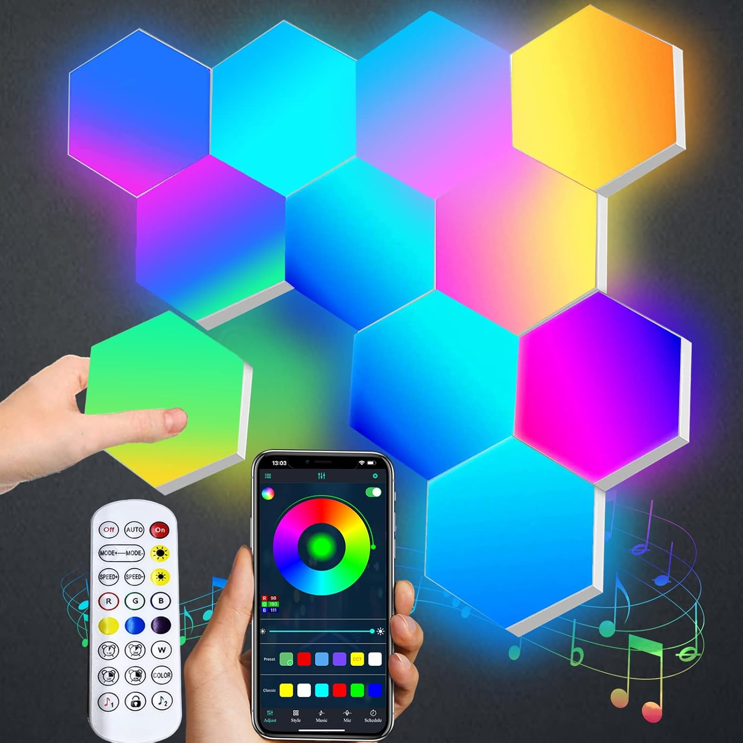 LED Hexagon Lights, Smart Hexagon Wall Lights App Control, LED Light Panels Gaming Lights for Wall, Music Sync, DIY Geometry RGB Room Lights for Gaming Room Living & Bedroom Streaming, 7 Panels image number 4