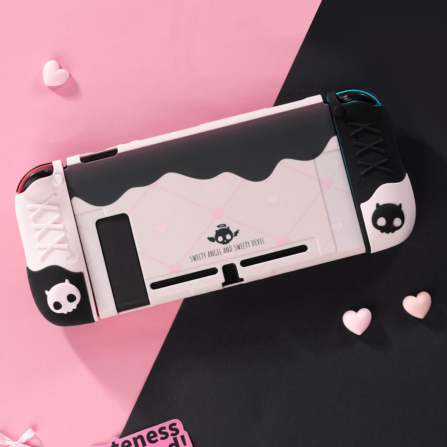 Geekshare Protective Case for Switch Anti-Scratch Slim Cover Case Compatible with Switch Separable Soft Silicone Protective Shell with 2 Thumb Grip Caps- Sweetheart Skull image number 5